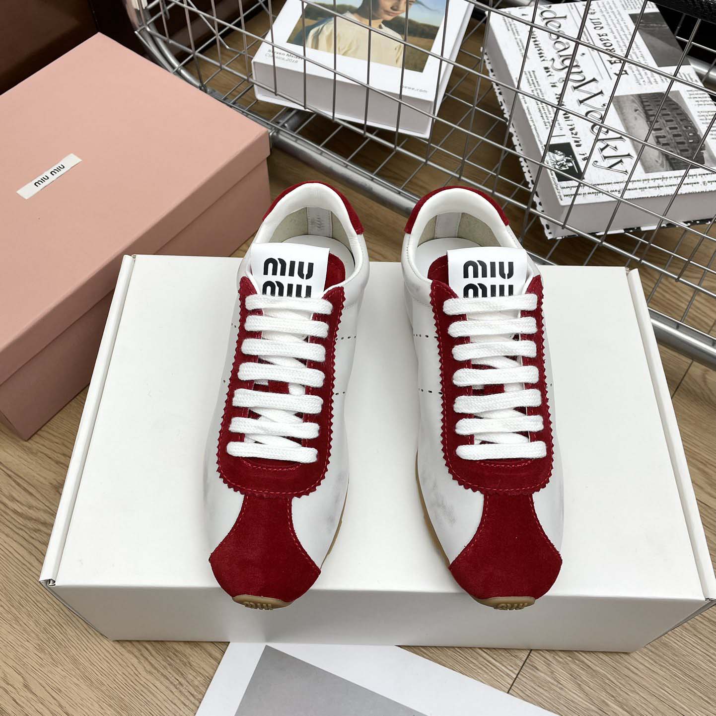 Miu Miu Plume Nappa Leather And Suede Sneakers - 