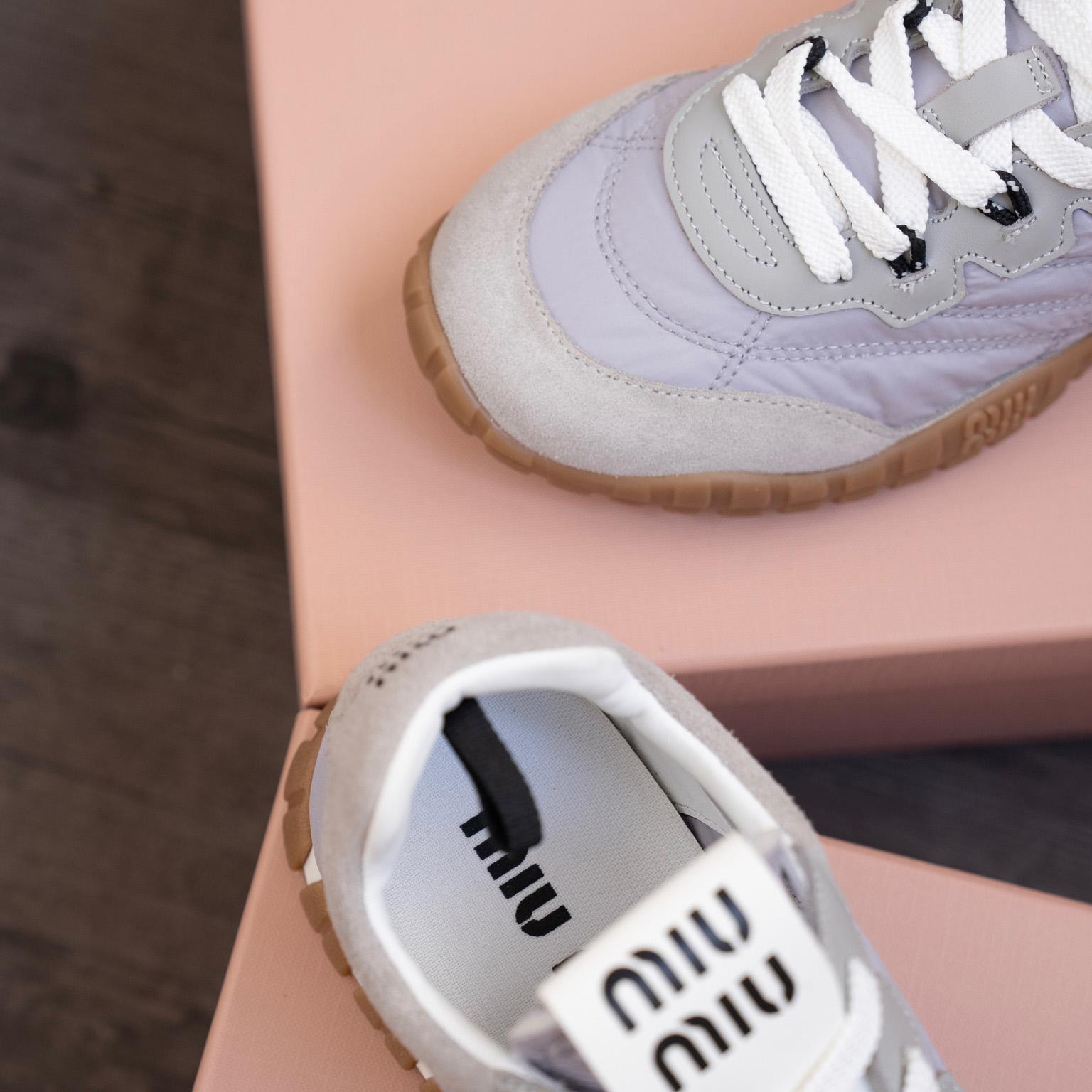 Miu Miu Tyre Technical Fabric And Suede Sneakers - DesignerGu