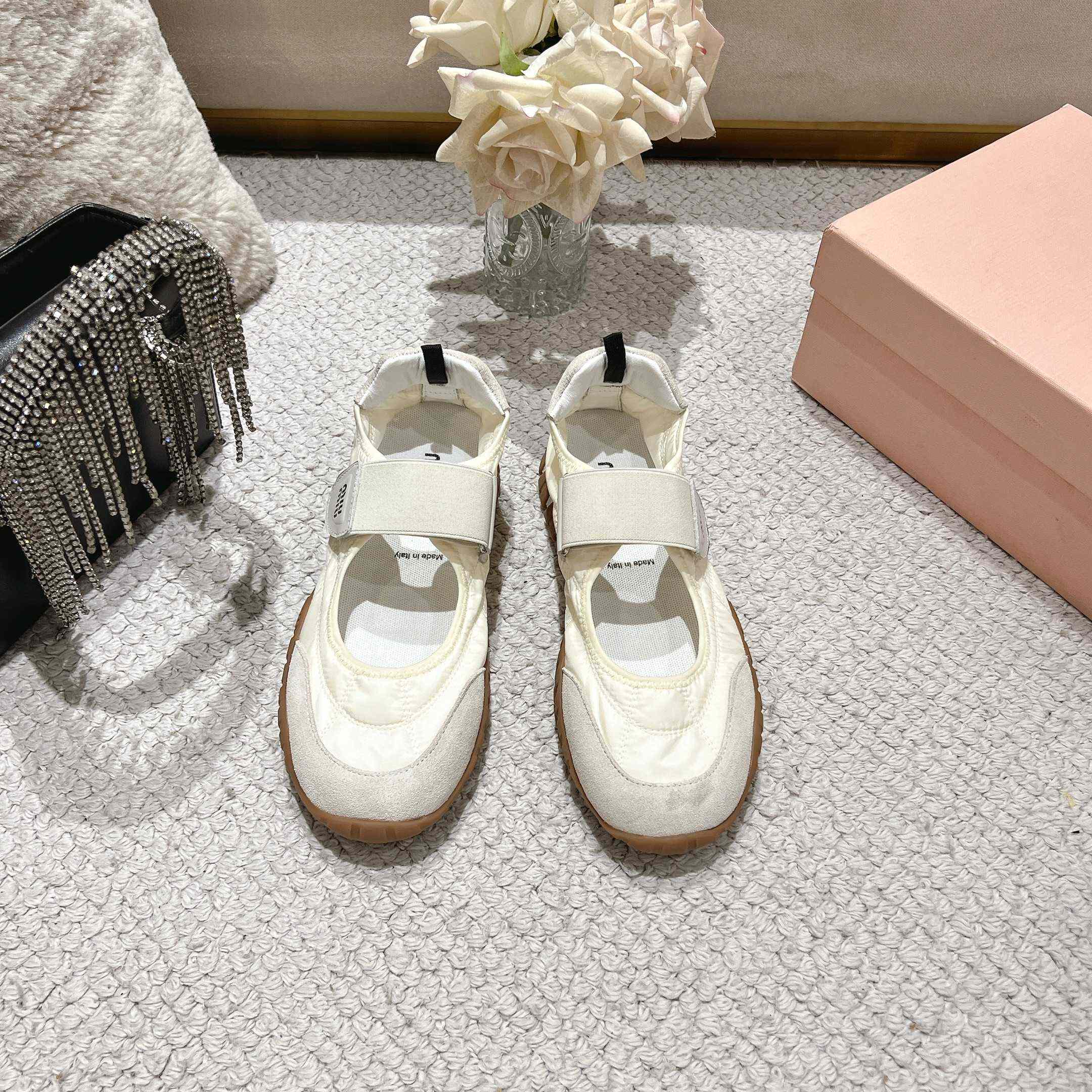 Miu Miu Tyre Technical Fabric And Suede Ballerinas - 