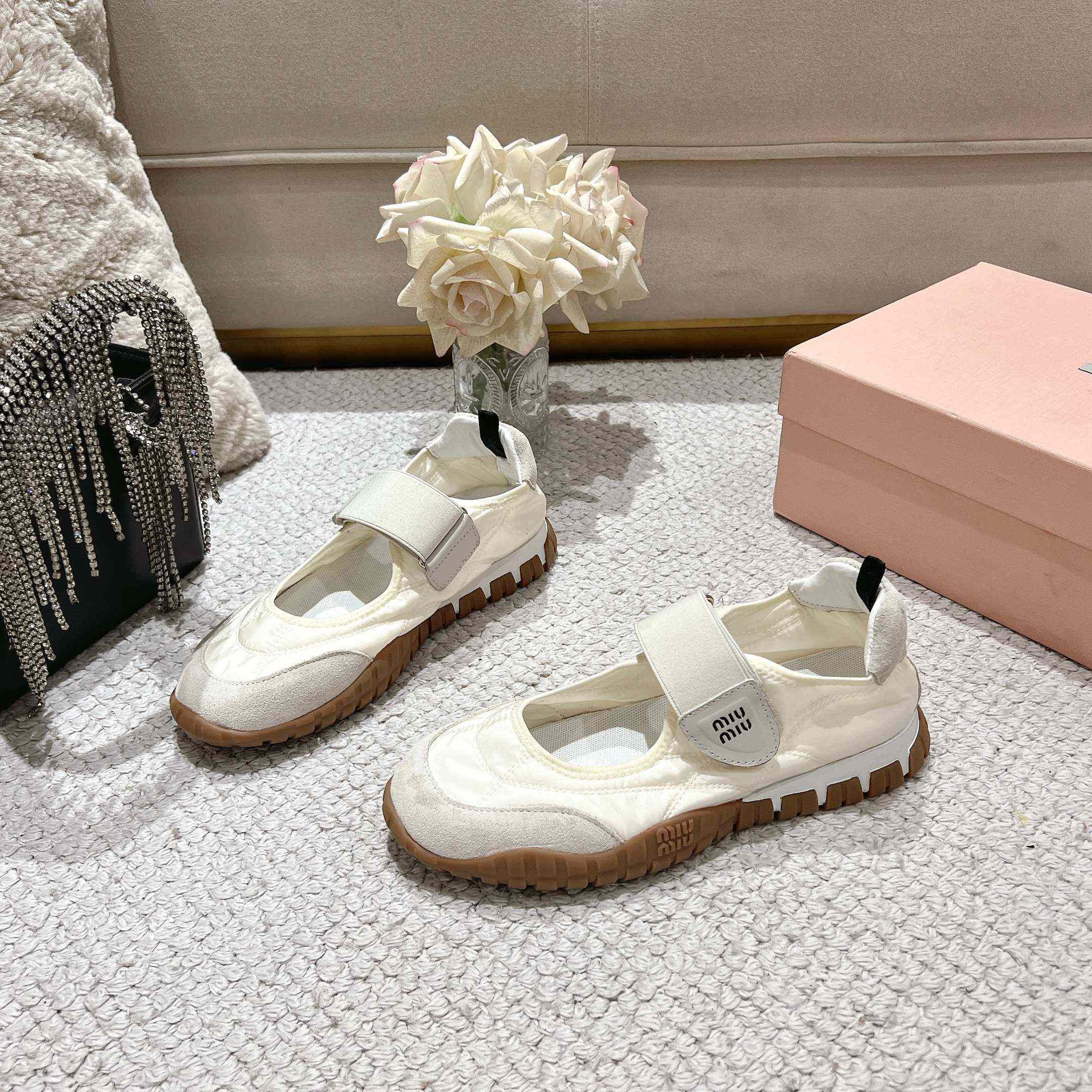 Miu Miu Tyre Technical Fabric And Suede Ballerinas - 