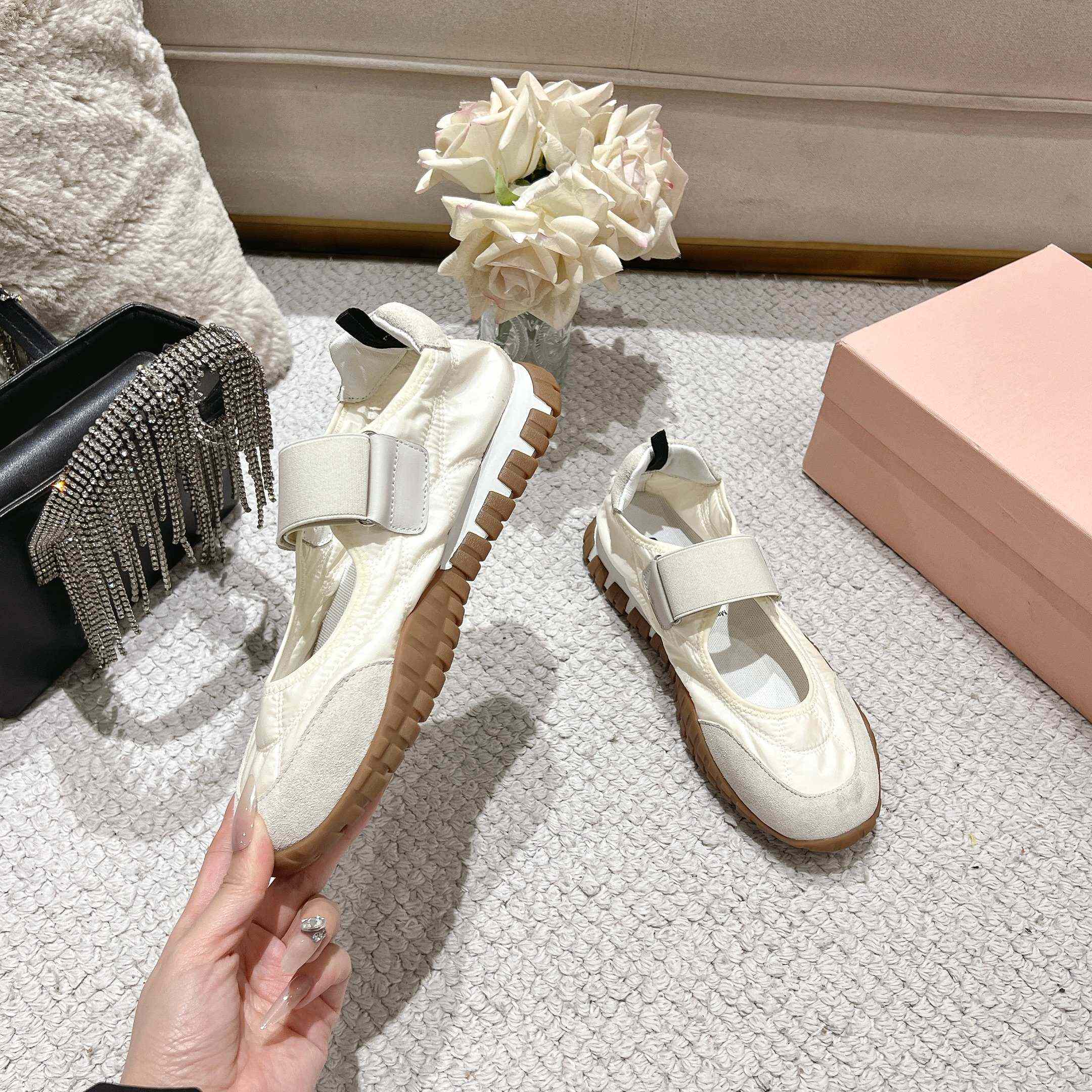 Miu Miu Tyre Technical Fabric And Suede Ballerinas - 