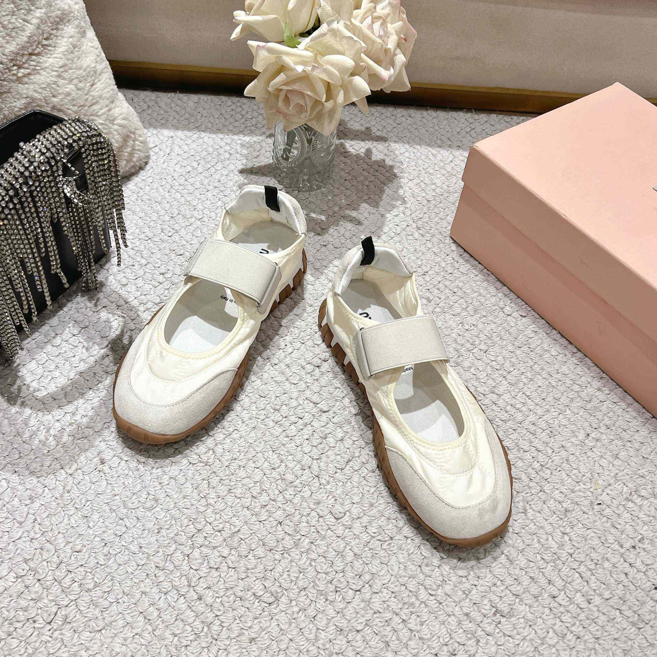 Miu Miu Tyre Technical Fabric And Suede Ballerinas - 