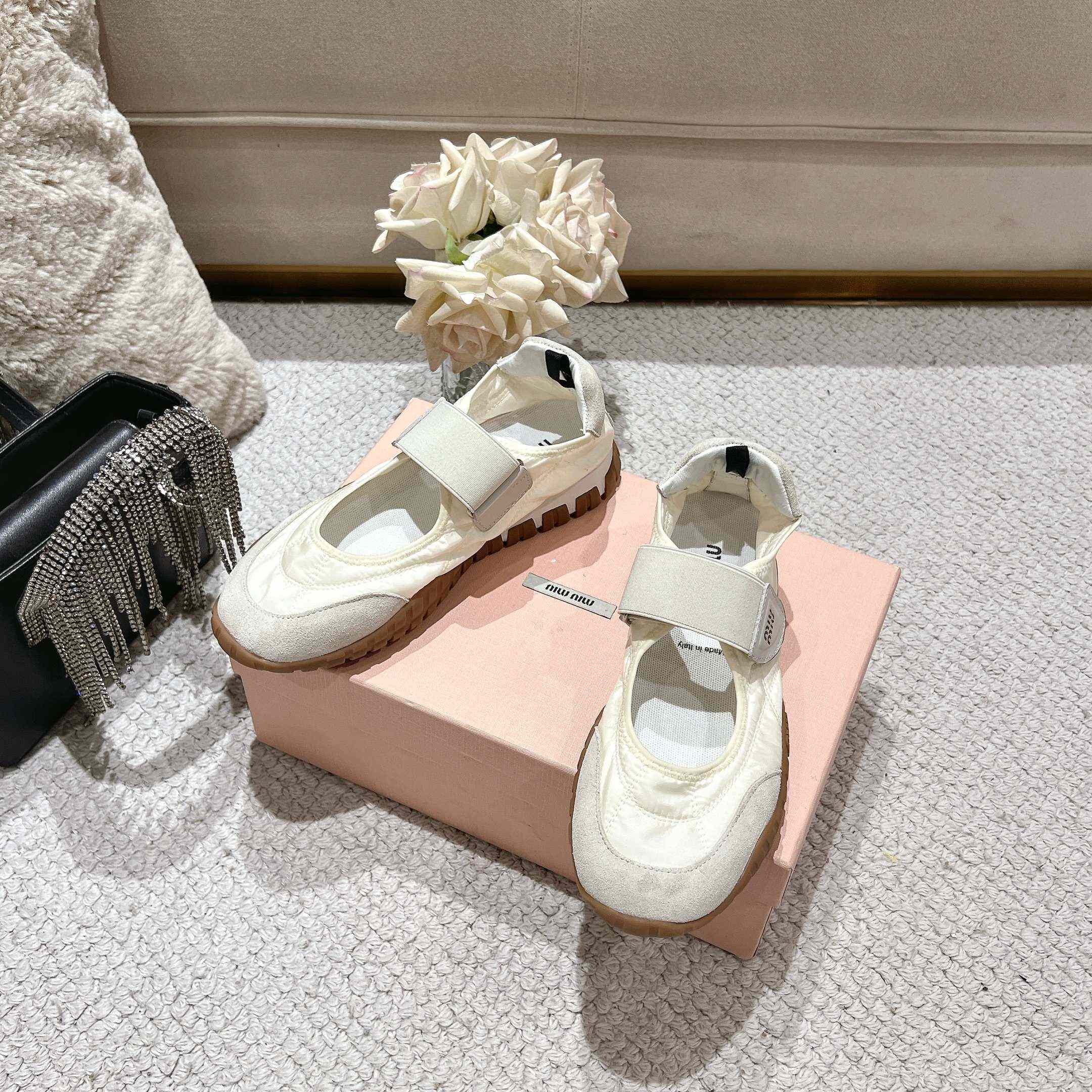 Miu Miu Tyre Technical Fabric And Suede Ballerinas - 