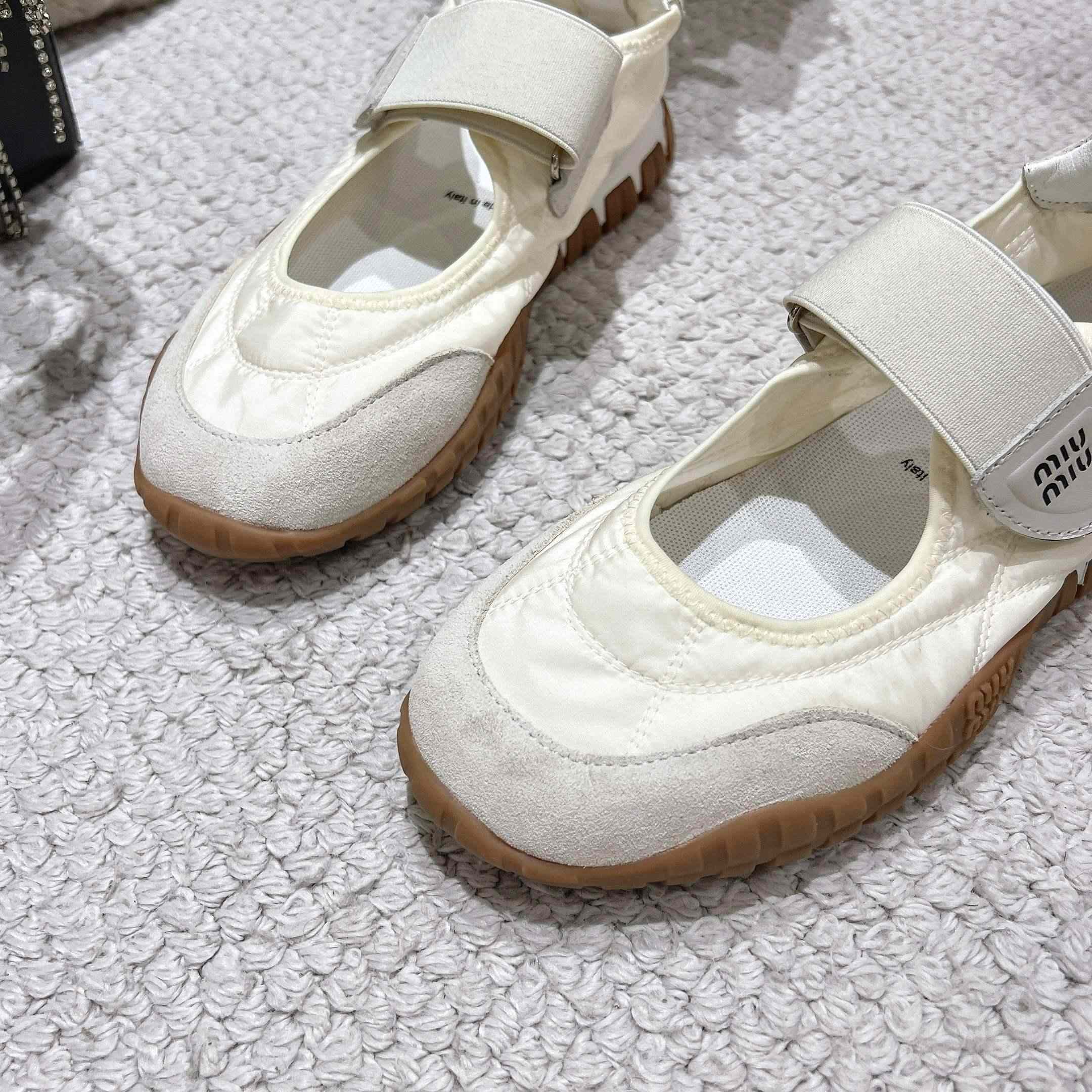 Miu Miu Tyre Technical Fabric And Suede Ballerinas - 