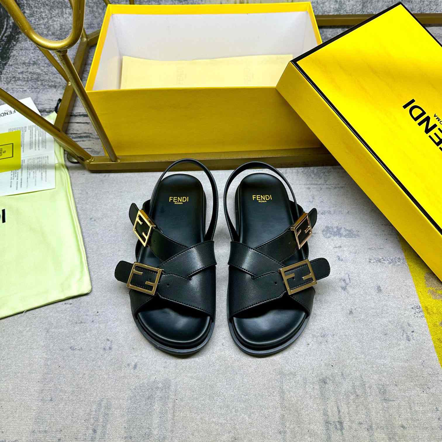 Fendi Feel Black Leather Slides - DesignerGu