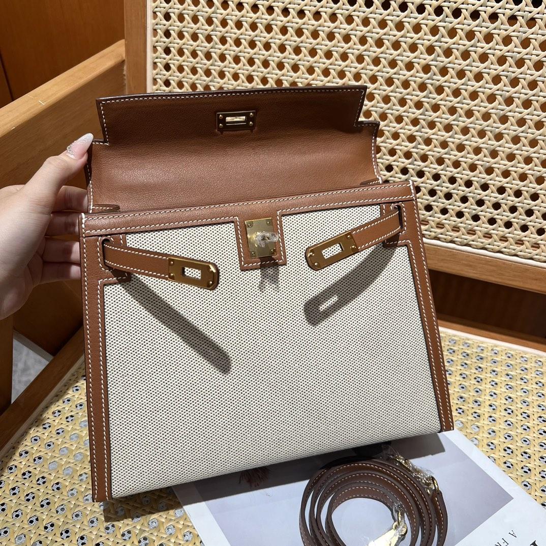 Hermes Vintage Toile & Barenia Kelly 25 - 