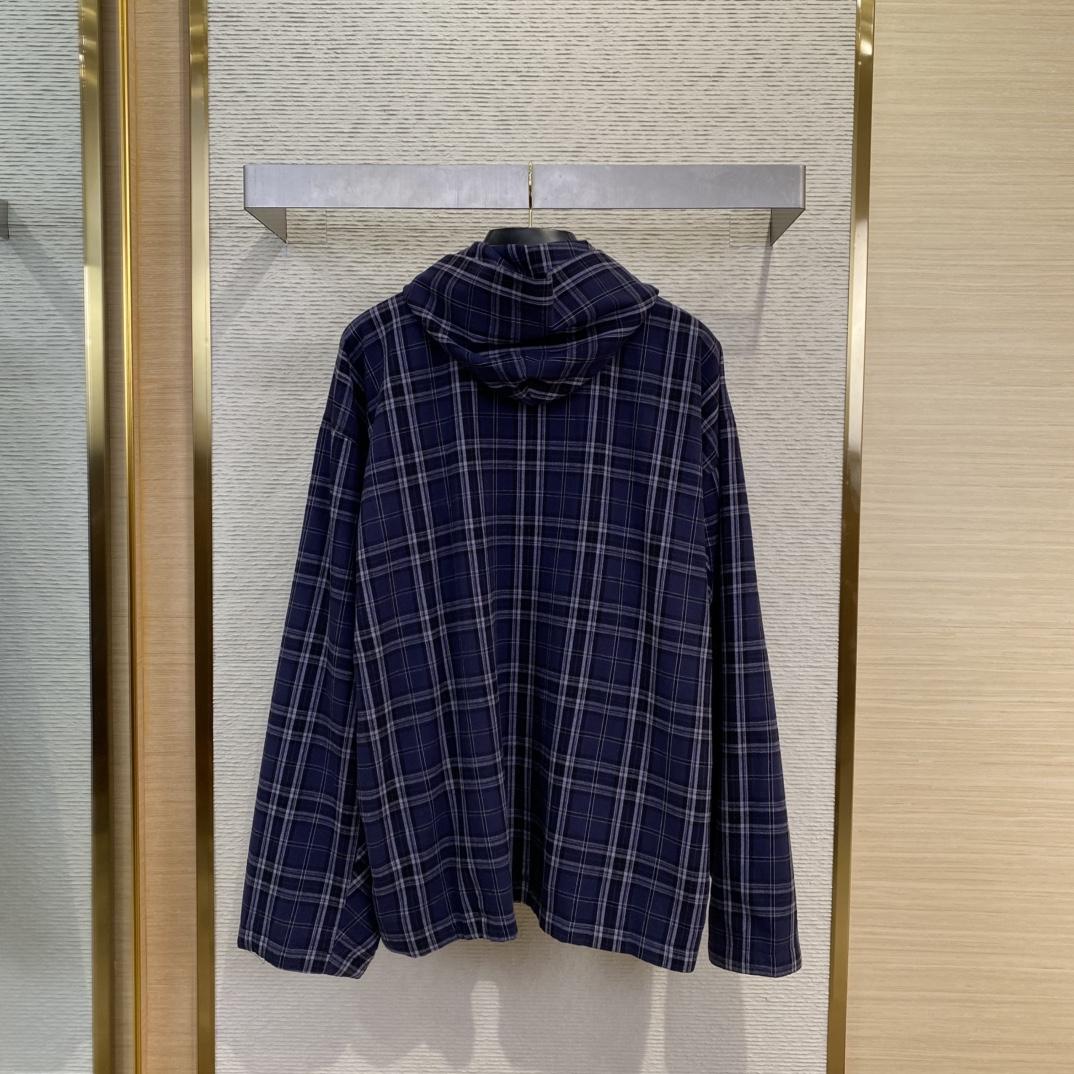 Balenciaga SS25 Logo Embroidered Hooded Check Jacket - DesignerGu