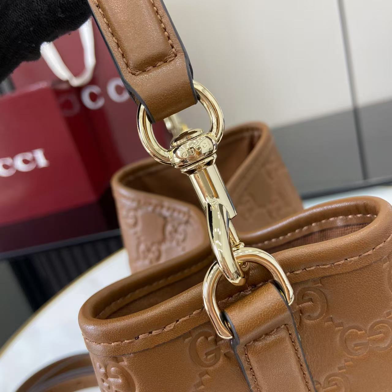 Gucci GG Emblem Small Bucket Bag  - DesignerGu