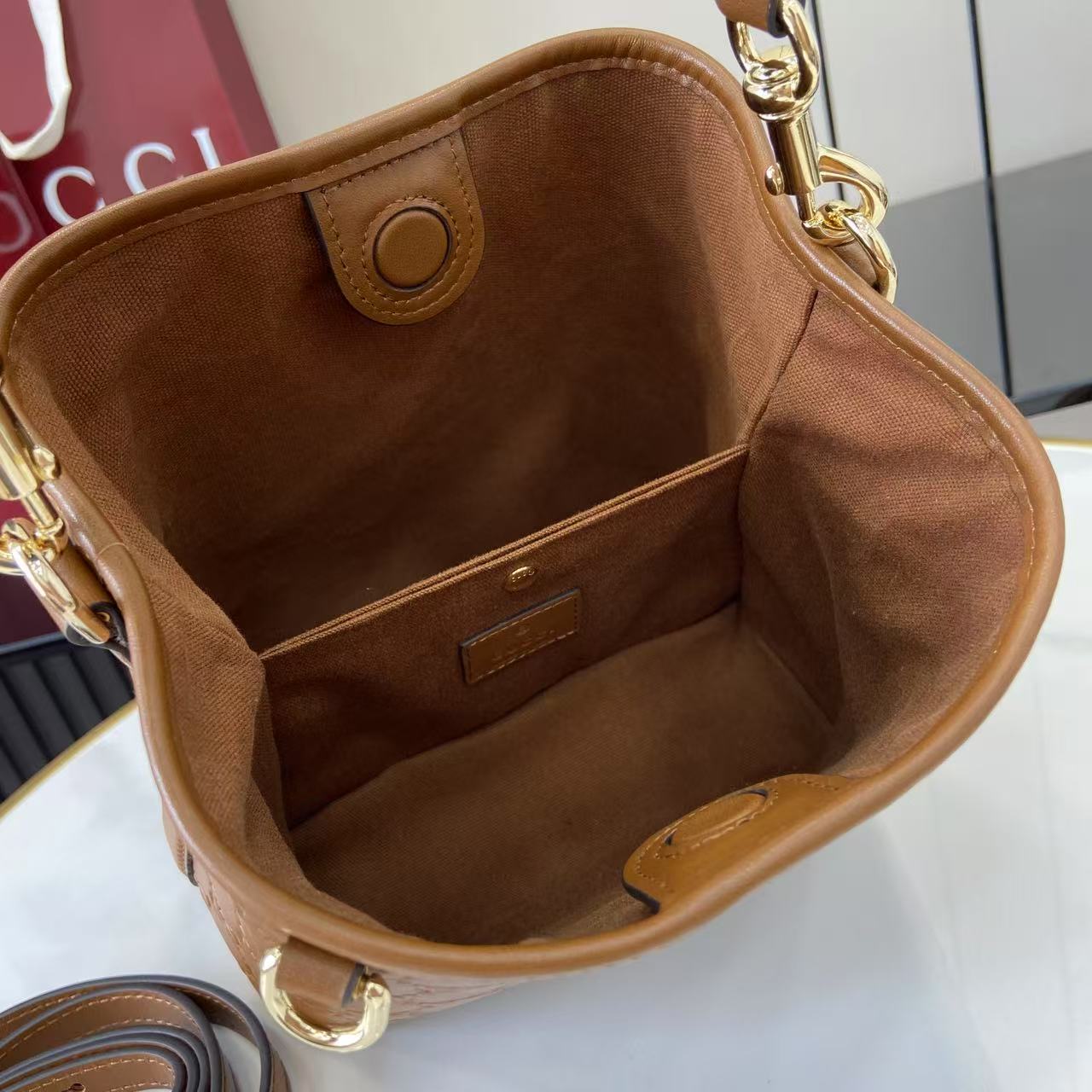 Gucci GG Emblem Small Bucket Bag  - DesignerGu