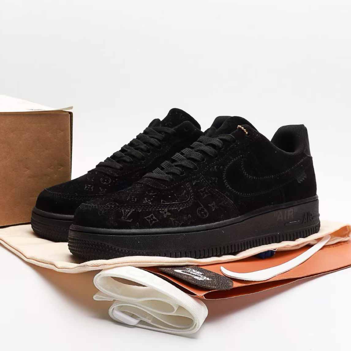 Nike x Louis Vuitton Air Force 1 Low 'Triple Black' - DesignerGu