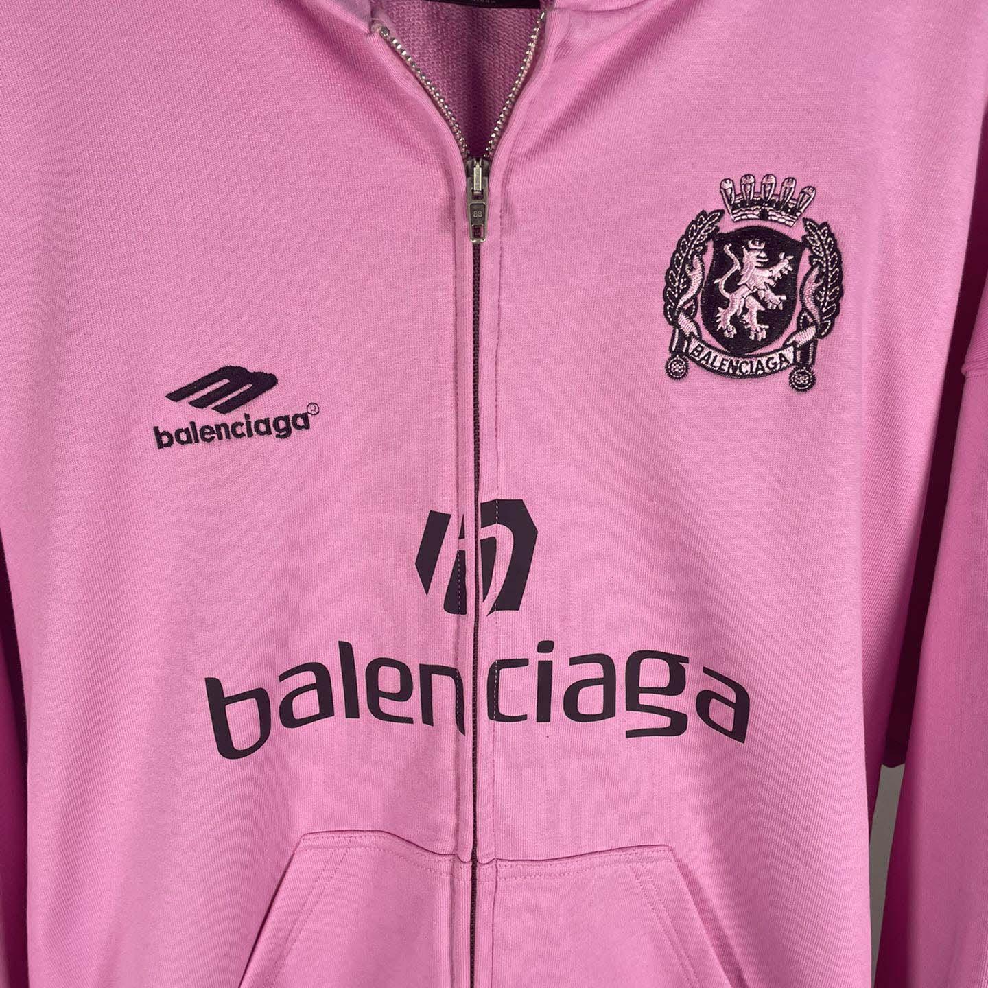 Balenciaga Paris Pink Soccer Zip-up Hoodie - DesignerGu