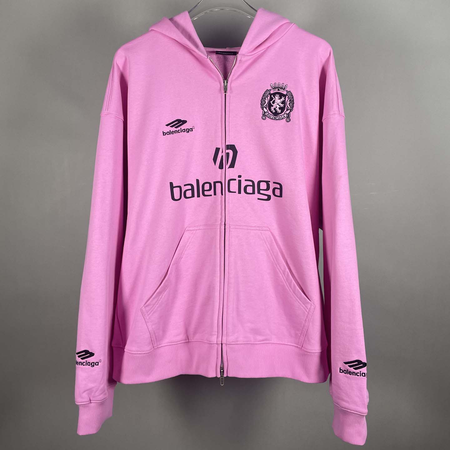 Balenciaga Paris Pink Soccer Zip-up Hoodie - DesignerGu