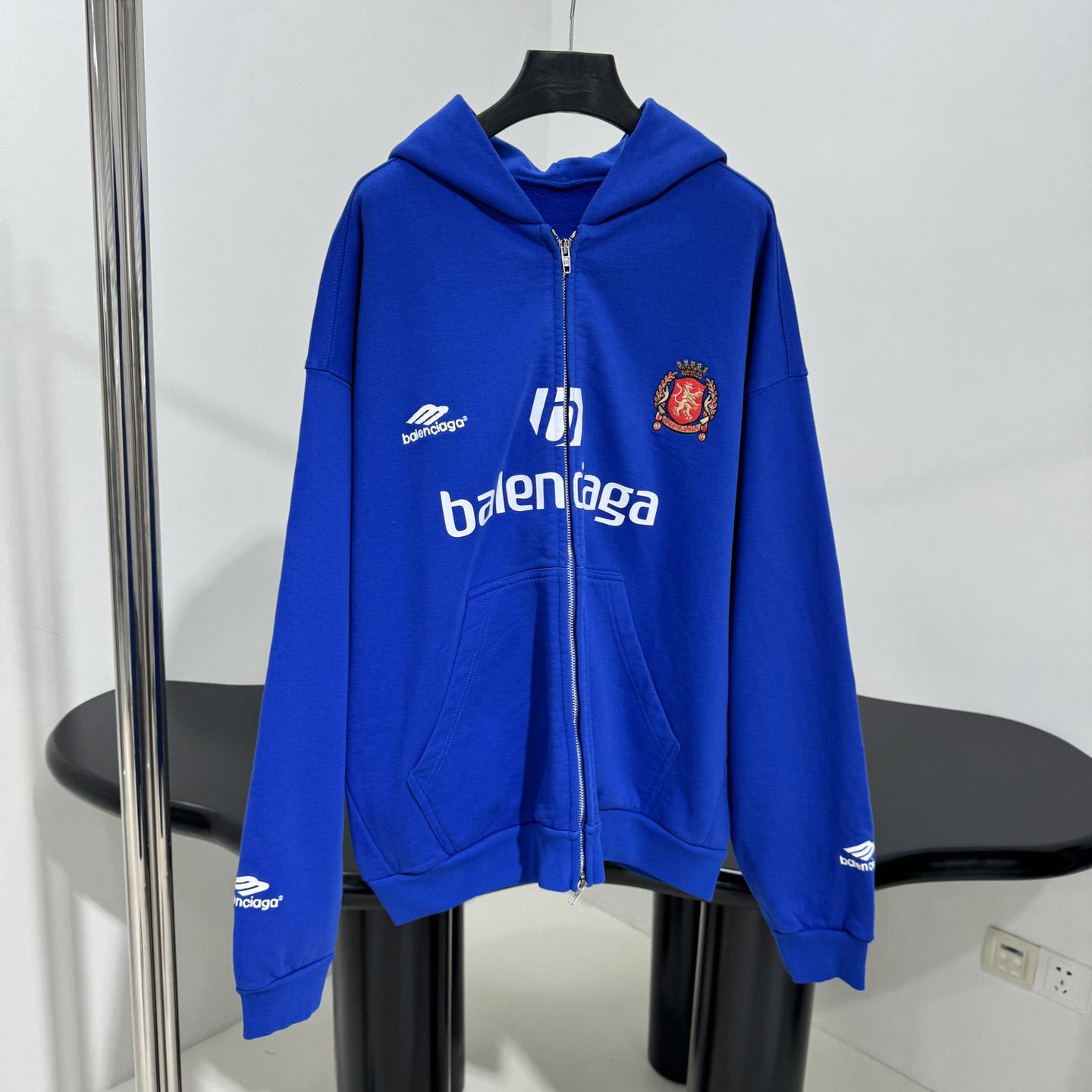 Balenciaga Paris Blue Soccer Zip-up Hoodie - DesignerGu