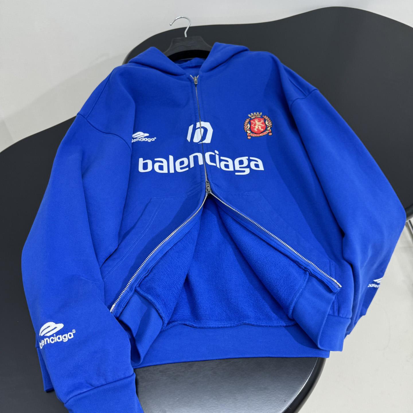 Balenciaga Paris Blue Soccer Zip-up Hoodie - DesignerGu