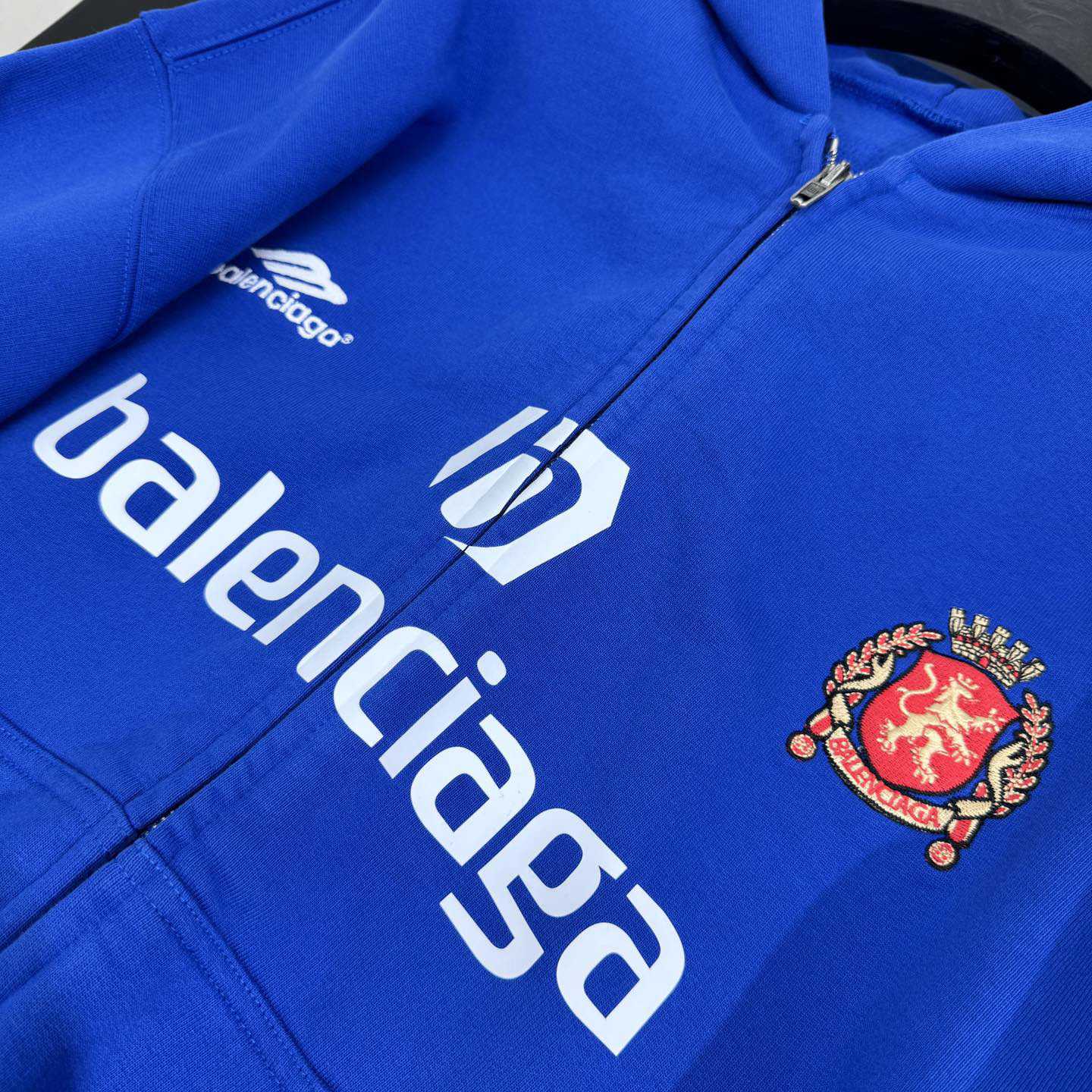 Balenciaga Paris Blue Soccer Zip-up Hoodie - DesignerGu