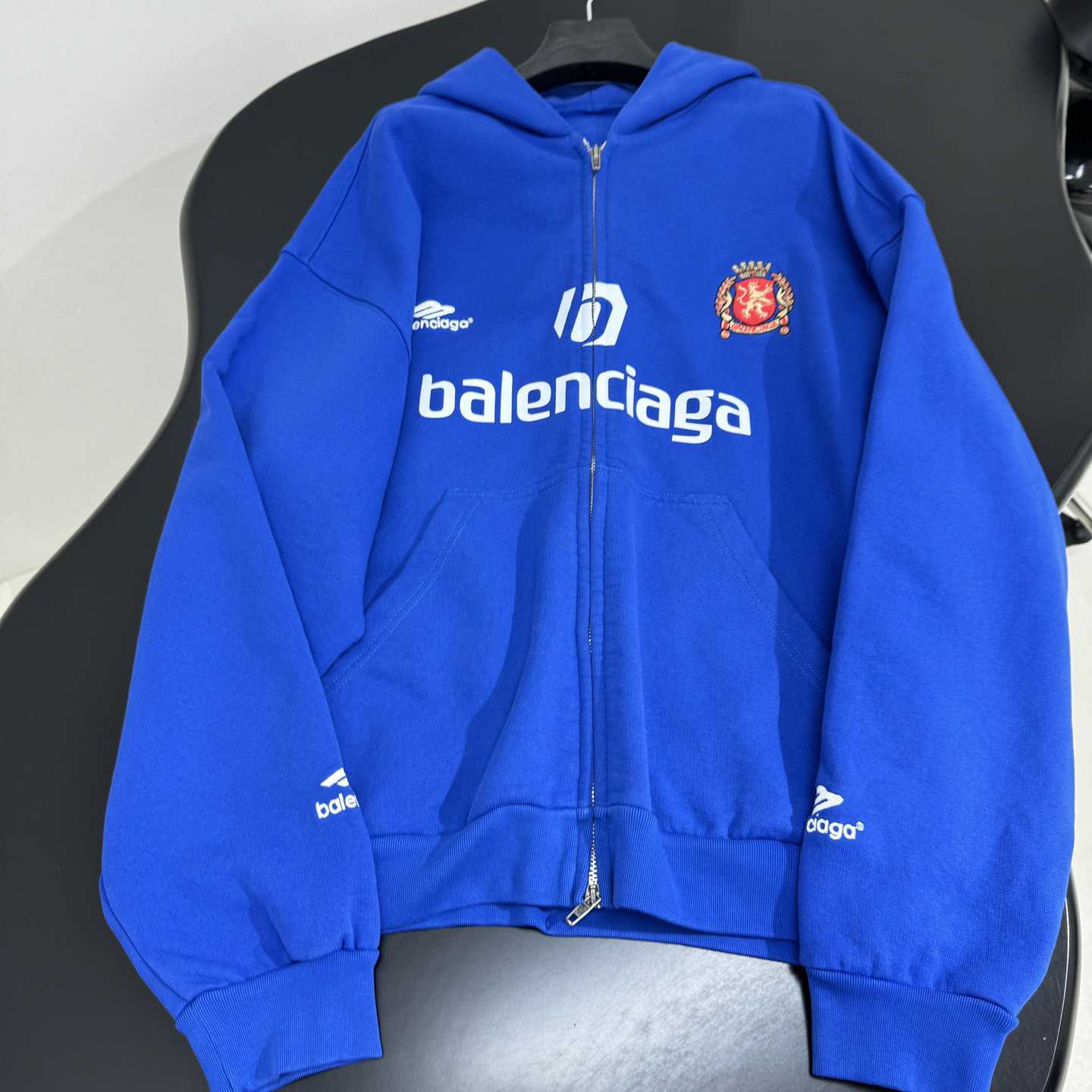 Balenciaga Paris Blue Soccer Zip-up Hoodie - DesignerGu