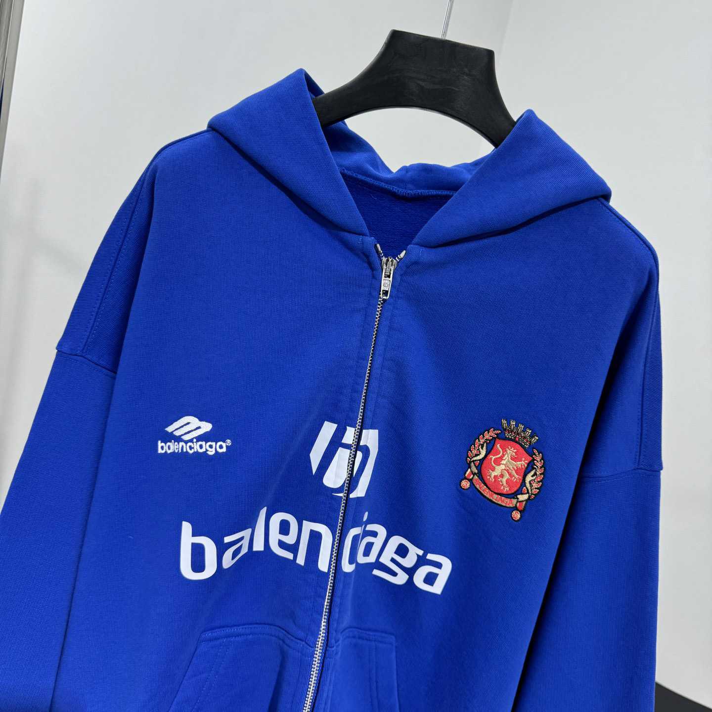 Balenciaga Paris Blue Soccer Zip-up Hoodie - DesignerGu