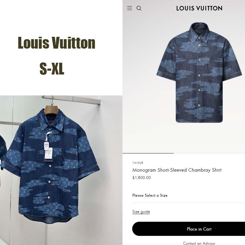 Louis Vuitton Monogram Short-Sleeved Chambray Shirt   1AIMJ8 - DesignerGu