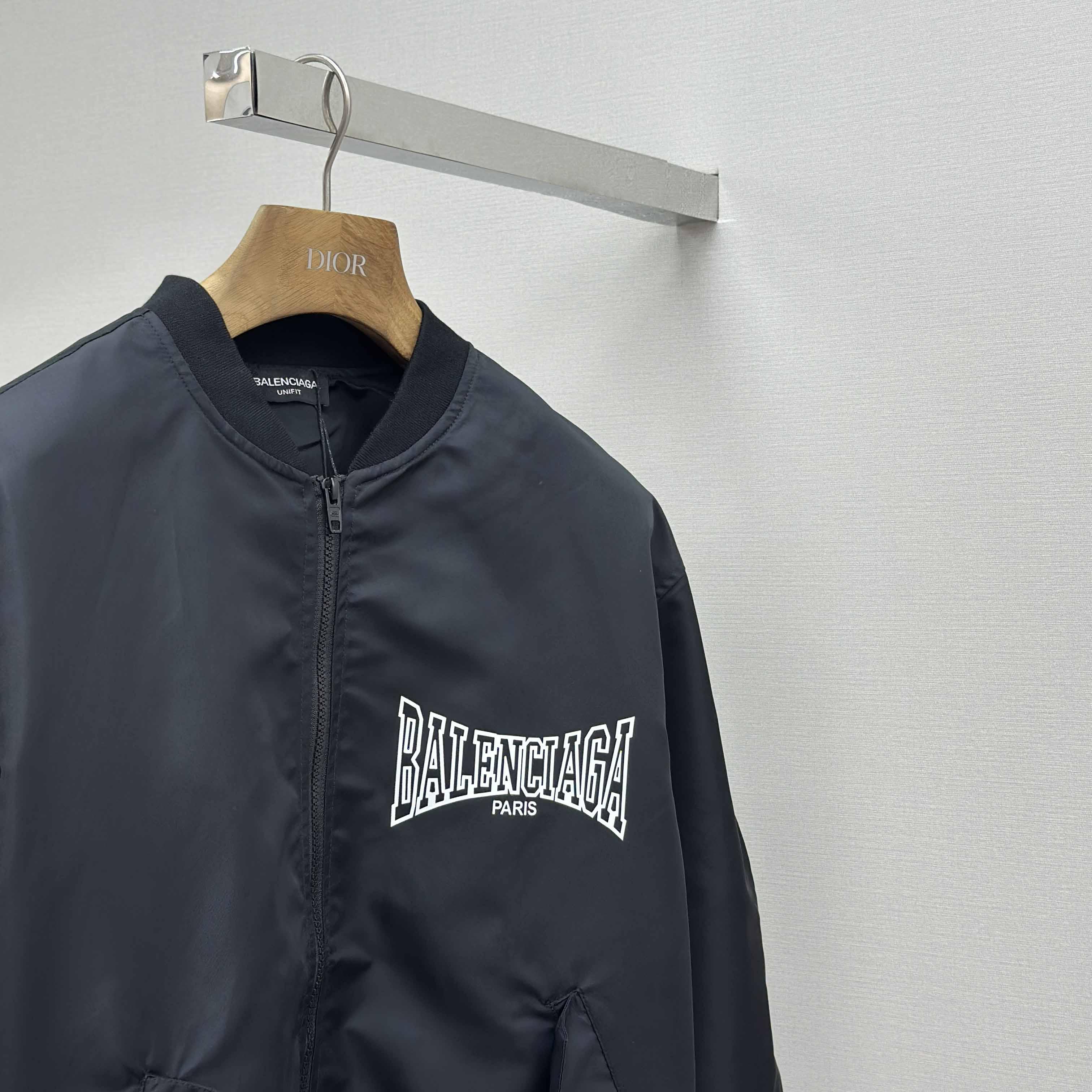 Balenciaga Men's Black Oversize Nylon Varsity Jacket - DesignerGu