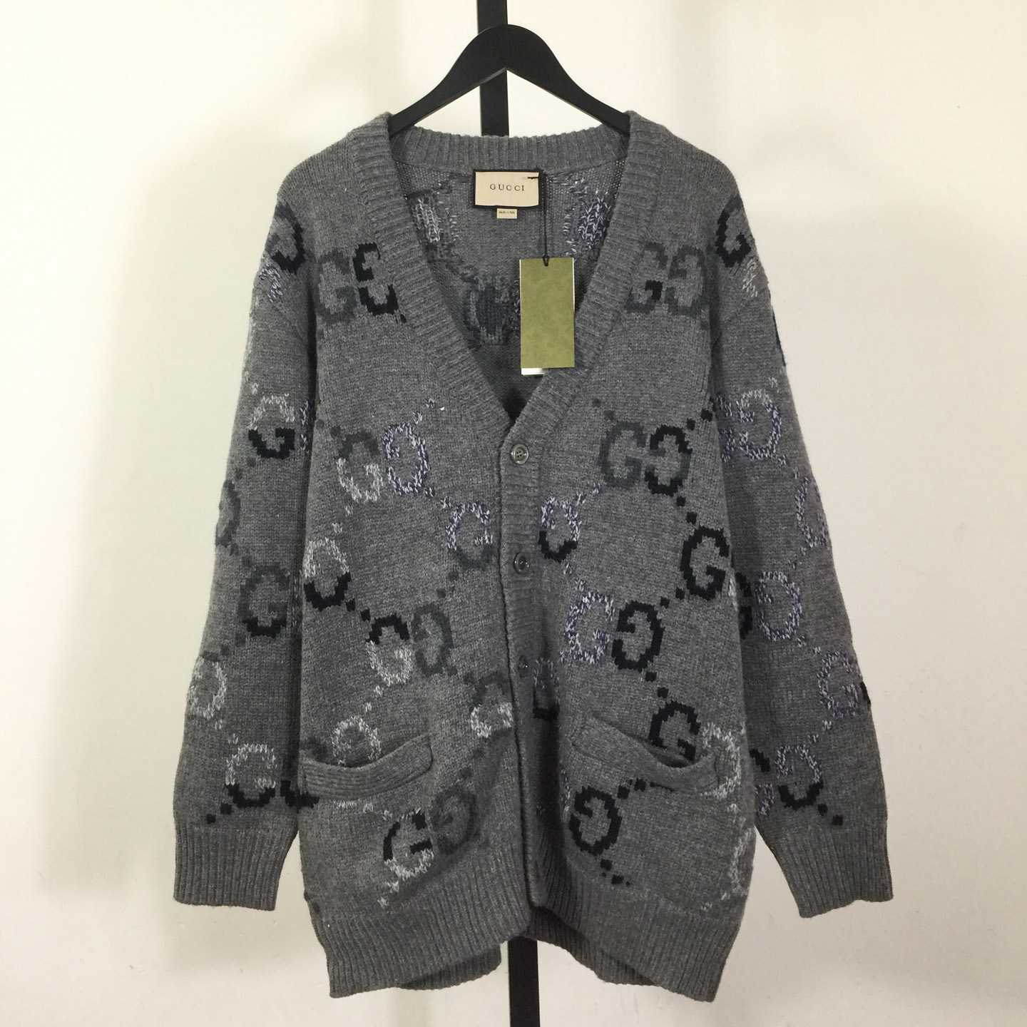 Gucci Wool Cardigan With GG Intarsia Gucci Wool Cardigan With GG Intarsia - DesignerGu