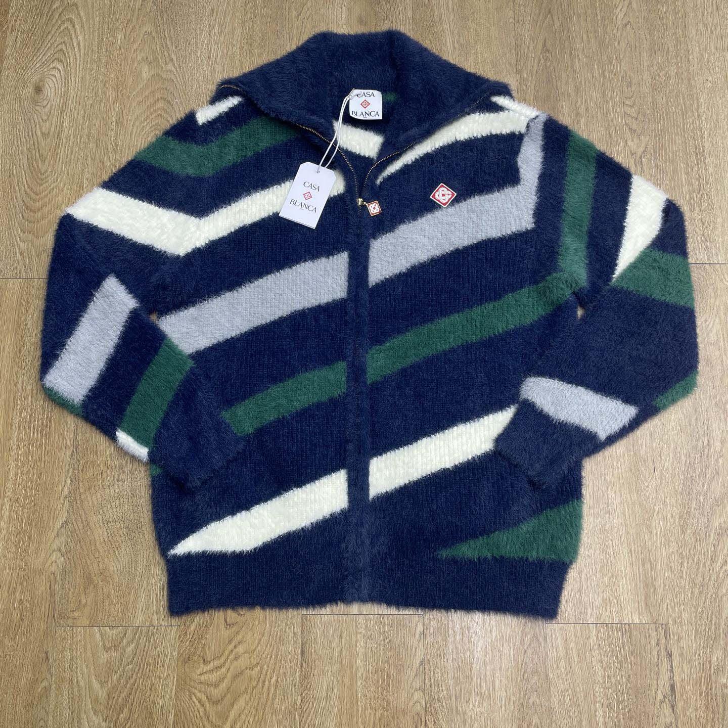 Casablanca Striped Fluffy Zip Up Jumper     D0106 - DesignerGu
