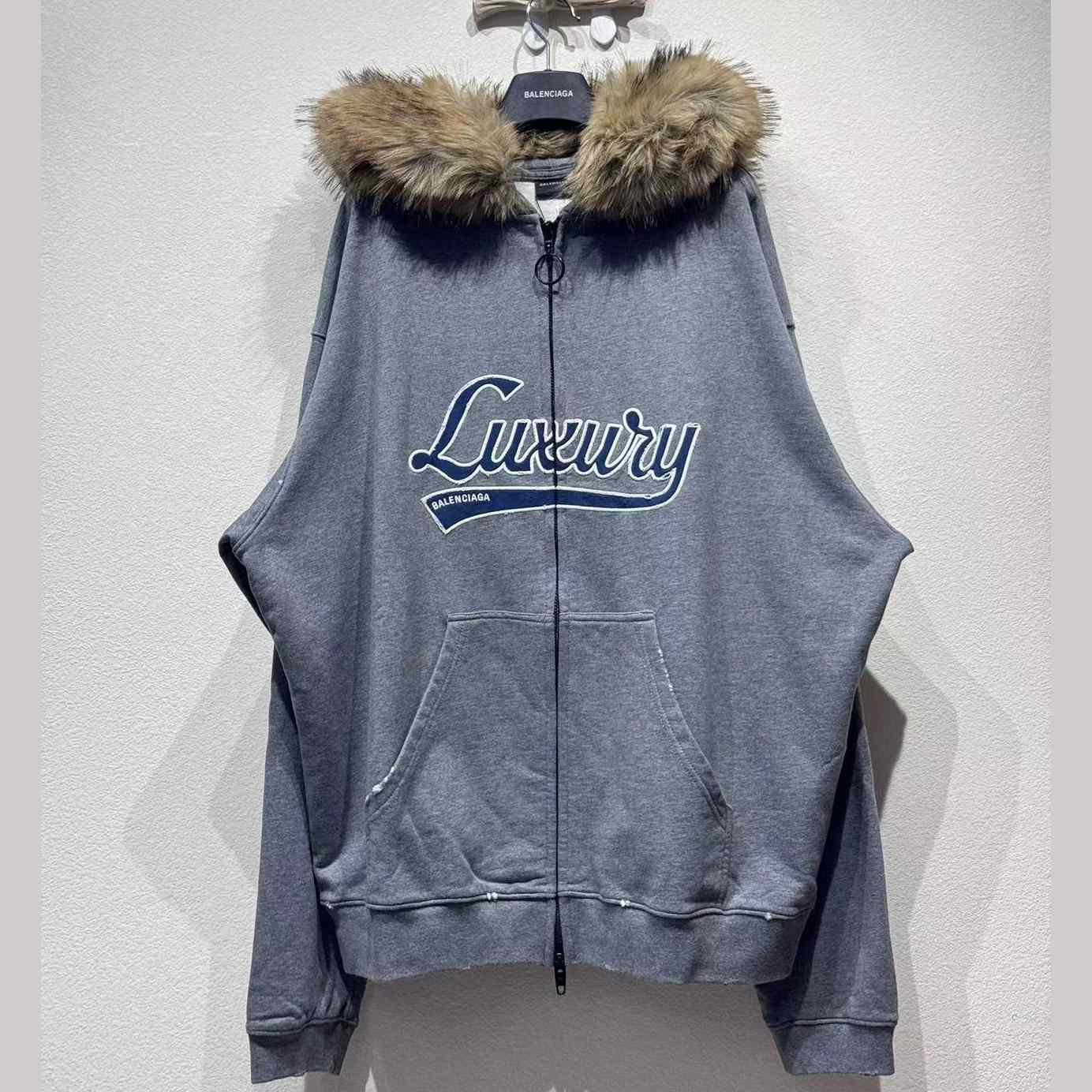 Balenciaga Luxury Script Oversized Zip-Up Hoodie In Dark Heather Grey Balenciaga Luxury Script Oversized Zip-Up Hoodie In Dark Heather Grey - DesignerGu