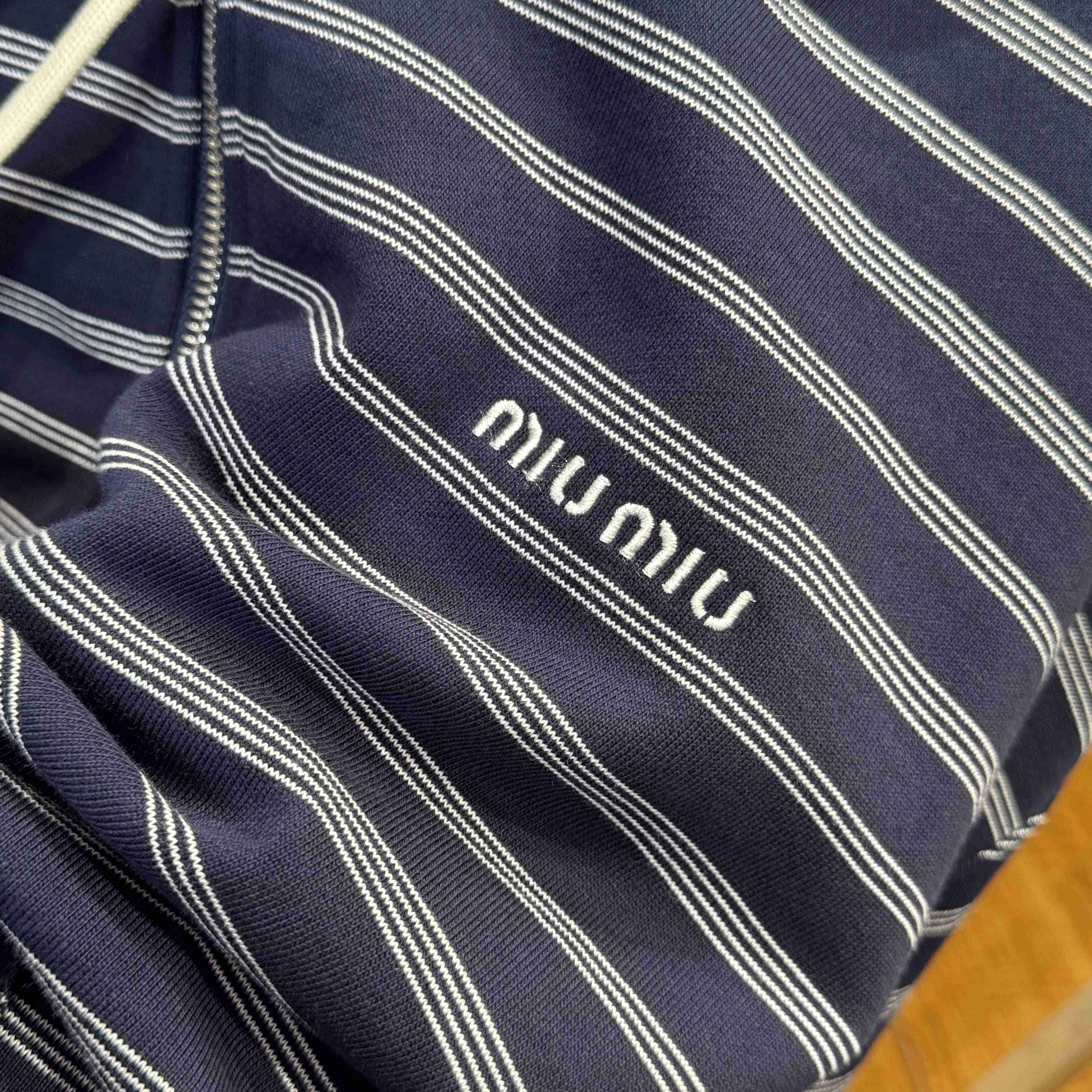 Miu Miu Striped Cotton Fleece Hoodie Jacket - DesignerGu