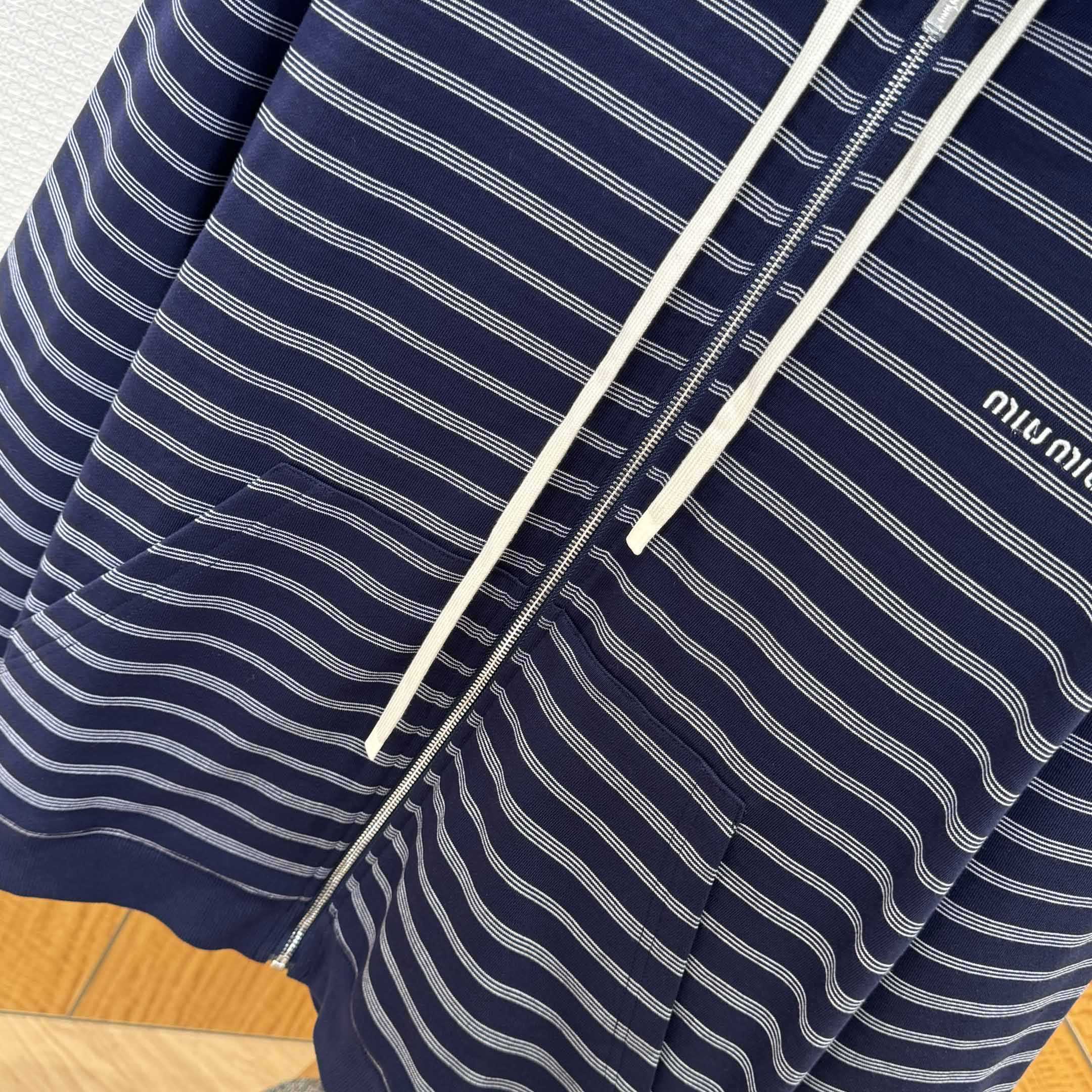 Miu Miu Striped Cotton Fleece Hoodie Jacket - DesignerGu