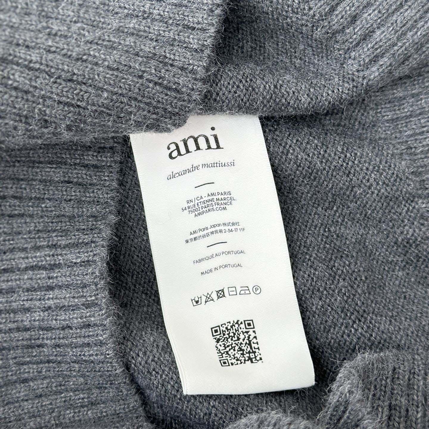 AMI Paris Grey Wool Ami De Coeur Polo - DesignerGu