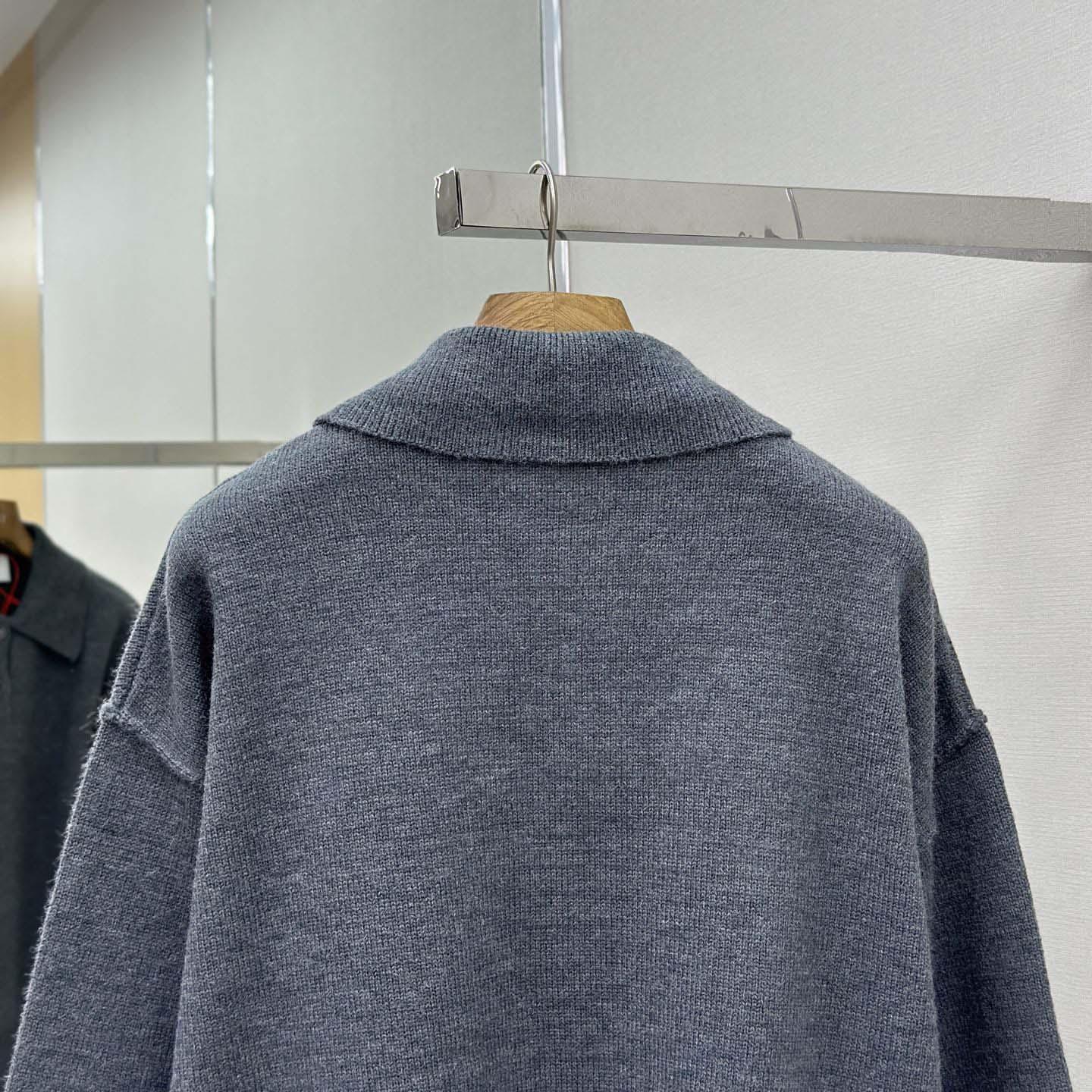 AMI Paris Grey Wool Ami De Coeur Polo - DesignerGu