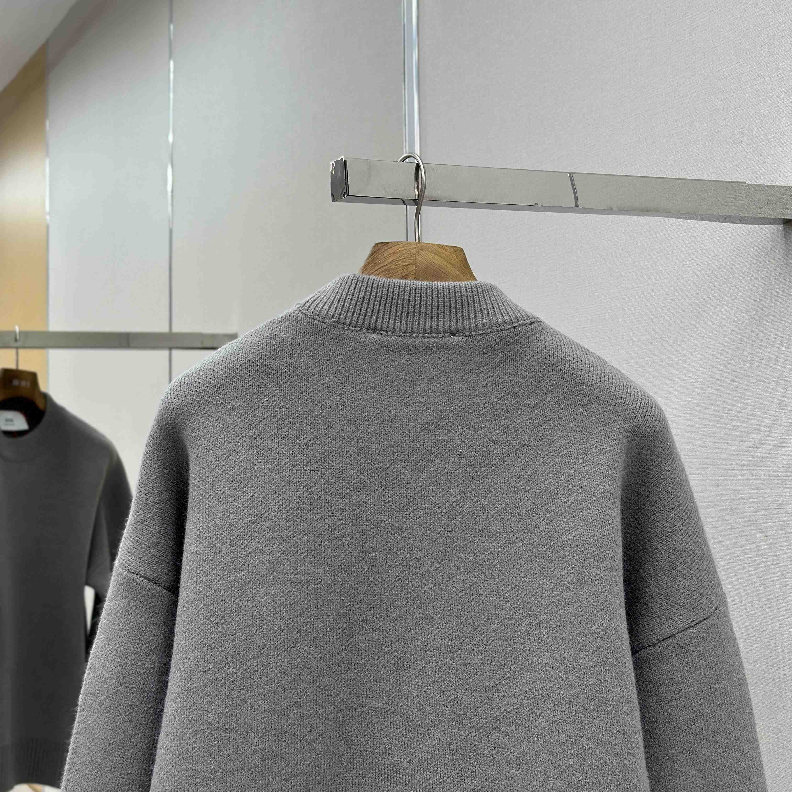 AMI Paris Grey Alpaca Ami De Coeur Crewneck Sweater  - DesignerGu