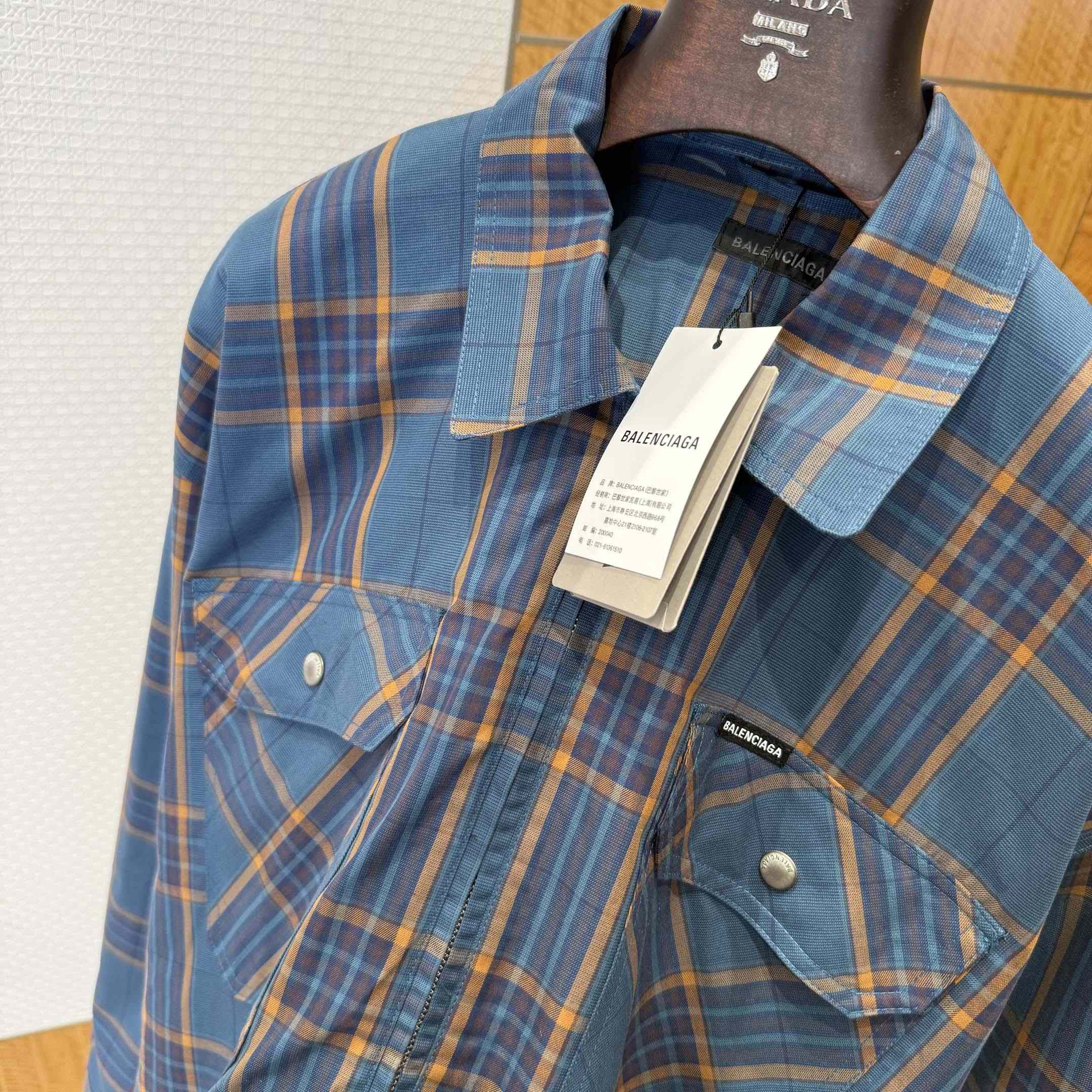 Balenciaga Zip-Up Shirt In Blue And Orange - DesignerGu
