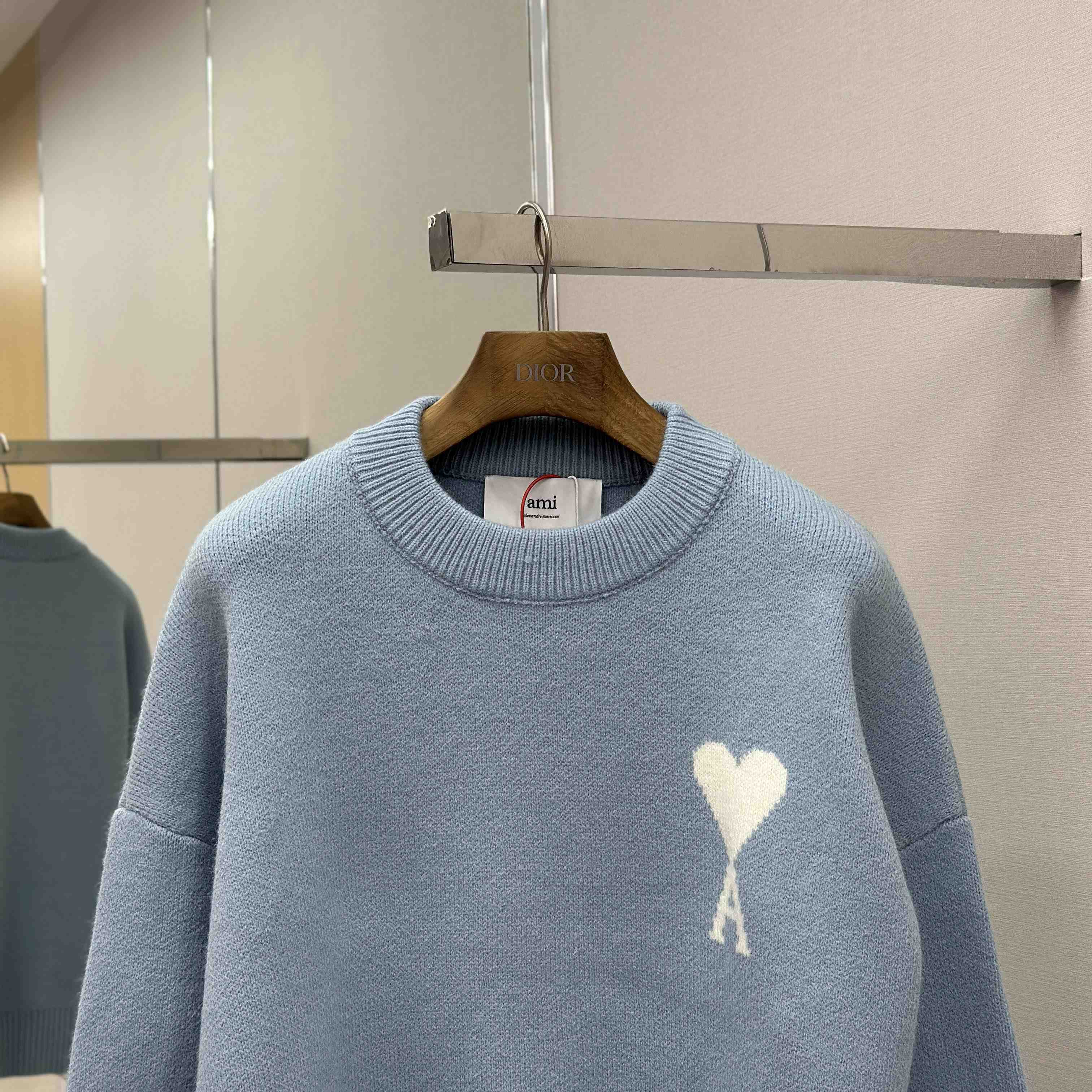 AMI Paris Blue Alpaca Ami De Coeur Crewneck Sweater  - DesignerGu