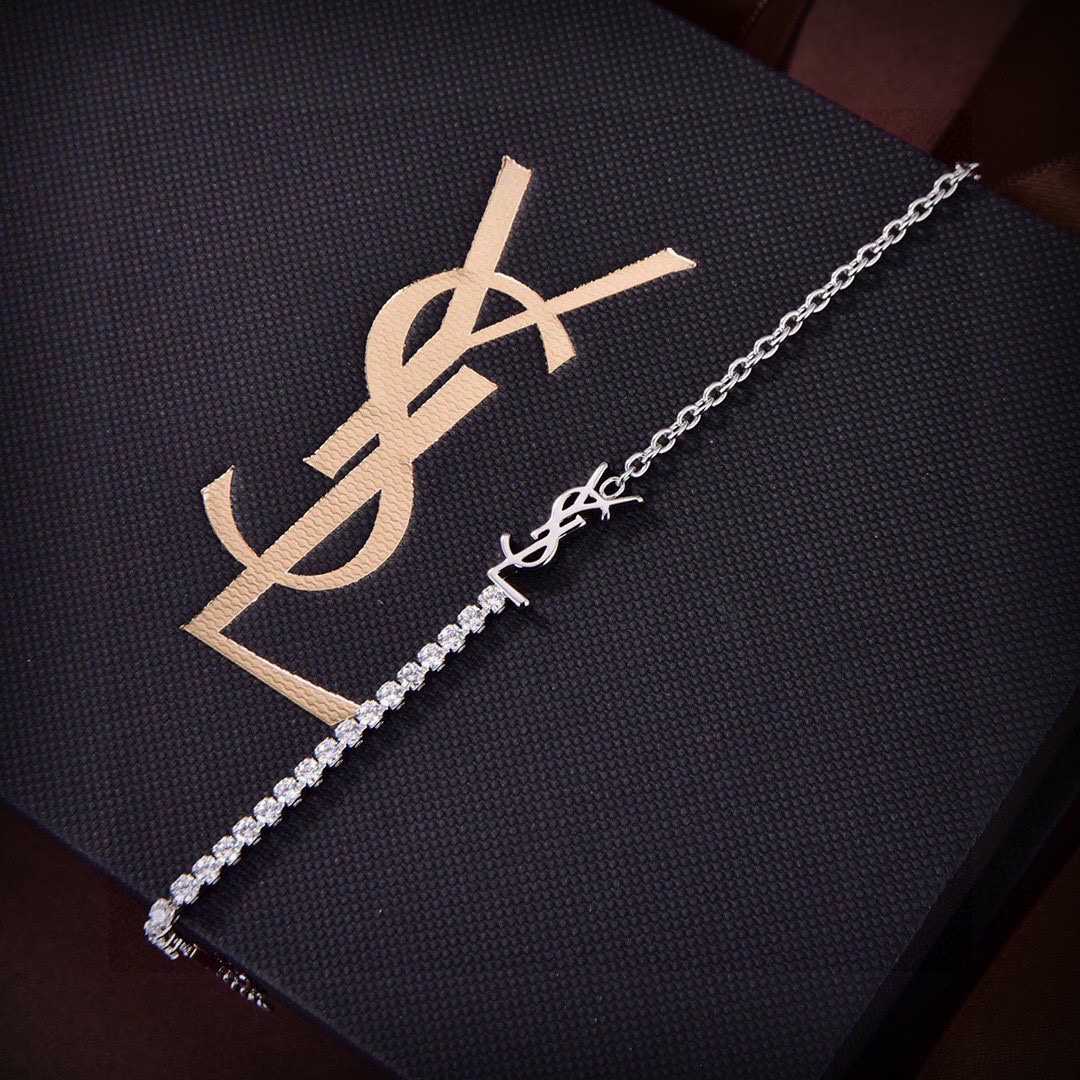 Saint Laurent Cassandre Charm Bracelet In Metal And Rhinestone - DesignerGu