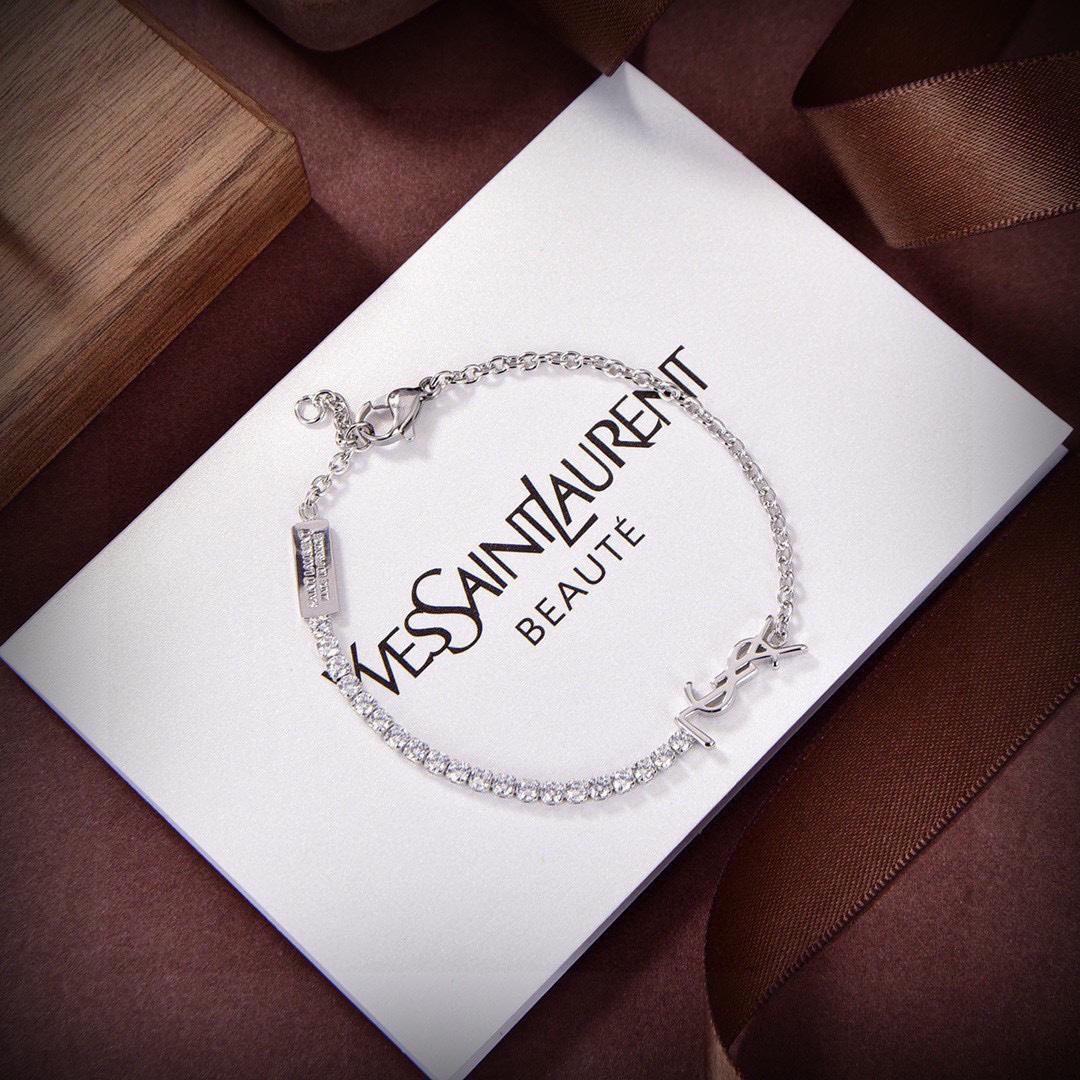 Saint Laurent Cassandre Charm Bracelet In Metal And Rhinestone - DesignerGu