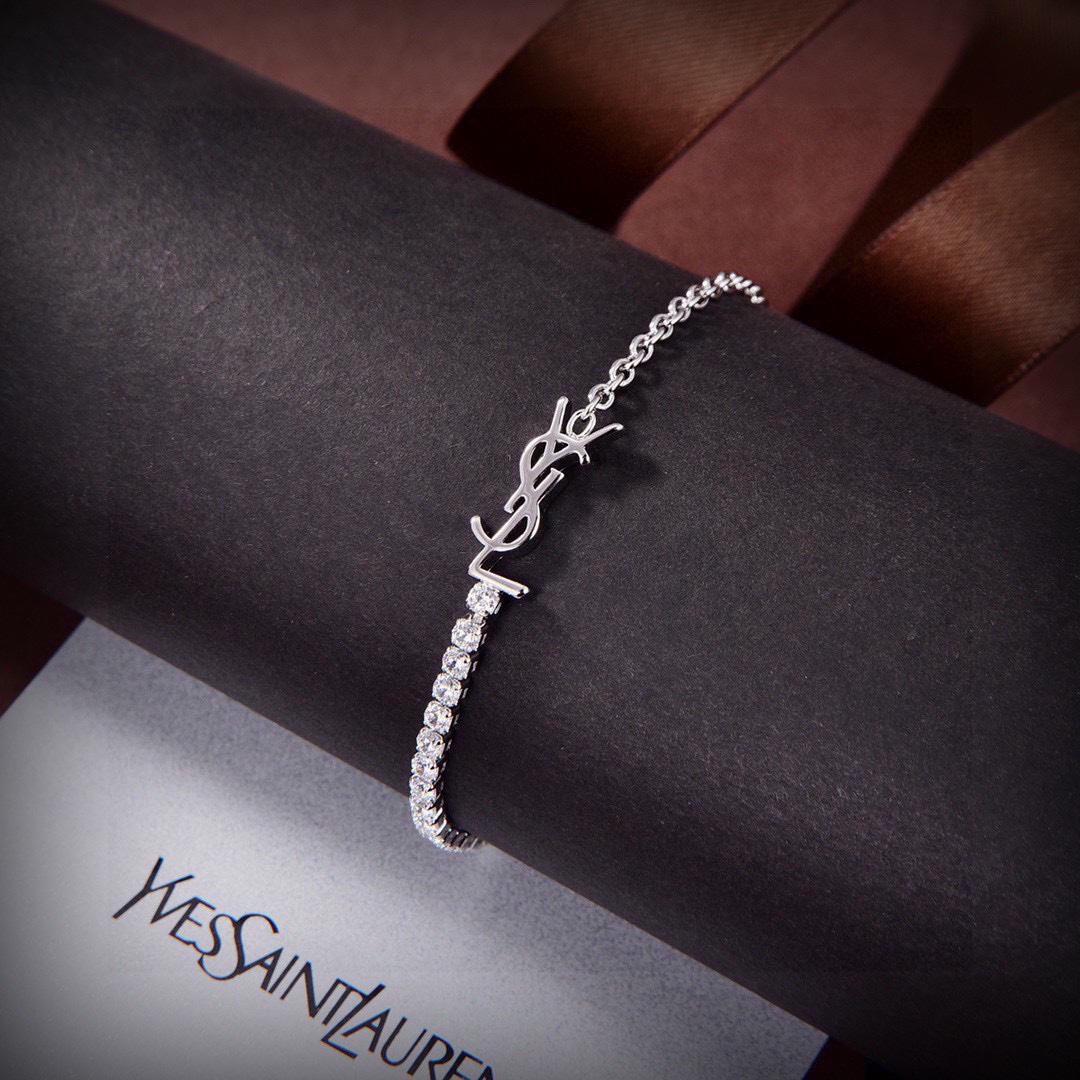Saint Laurent Cassandre Charm Bracelet In Metal And Rhinestone - DesignerGu