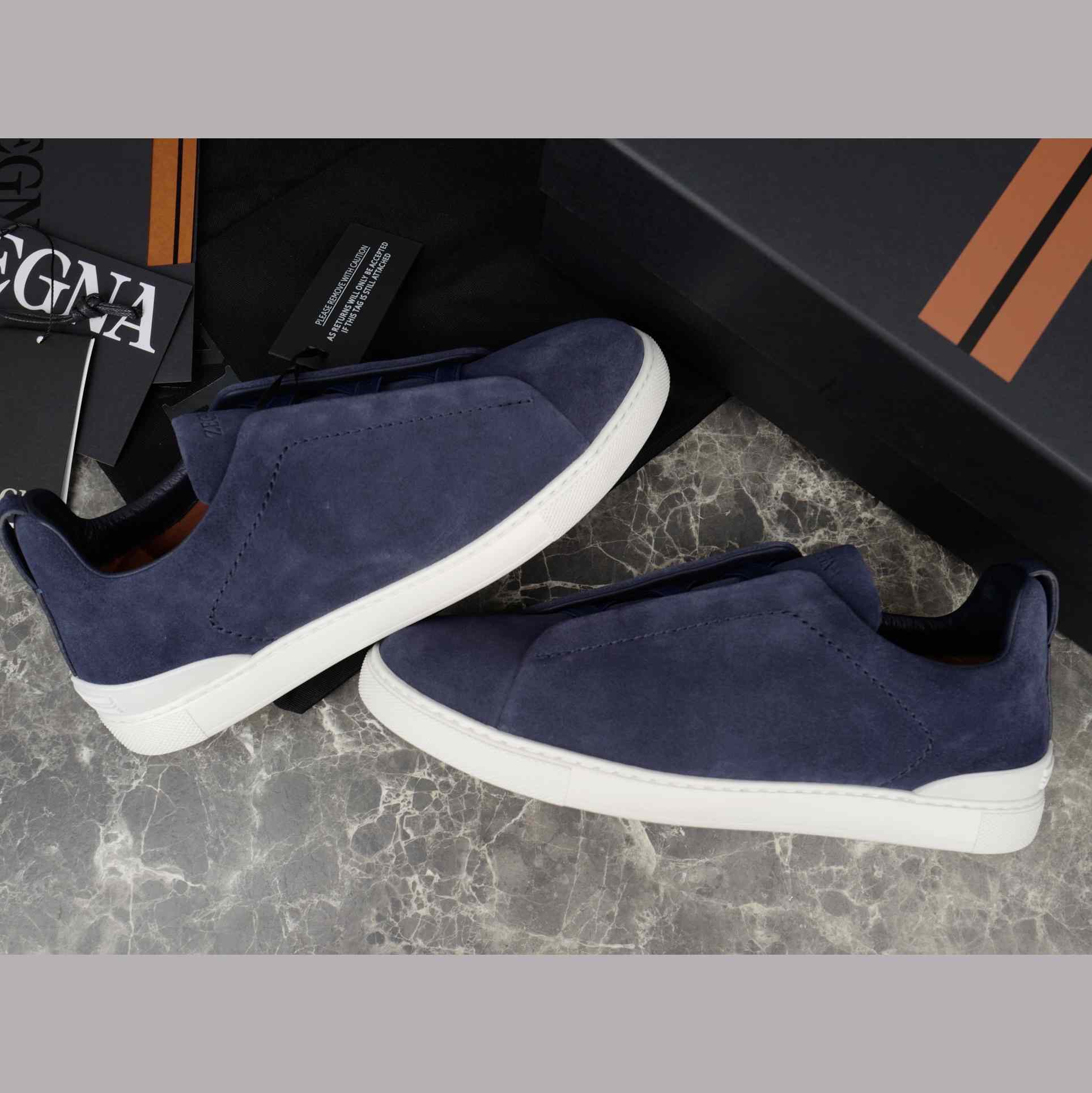 Zegna Utility Blue suede Triple Stitch™ Sneakers - DesignerGu