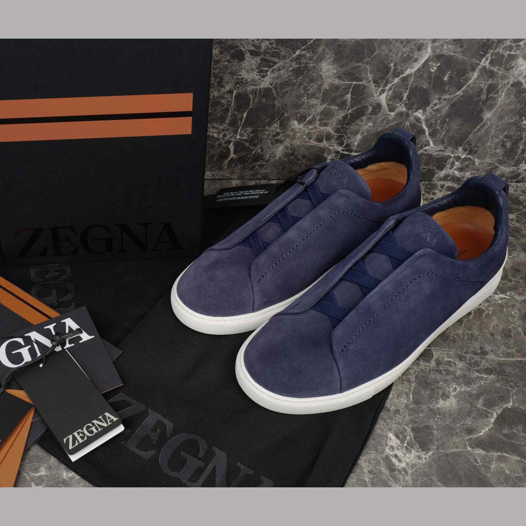 Zegna Utility Blue suede Triple Stitch™ Sneakers - DesignerGu