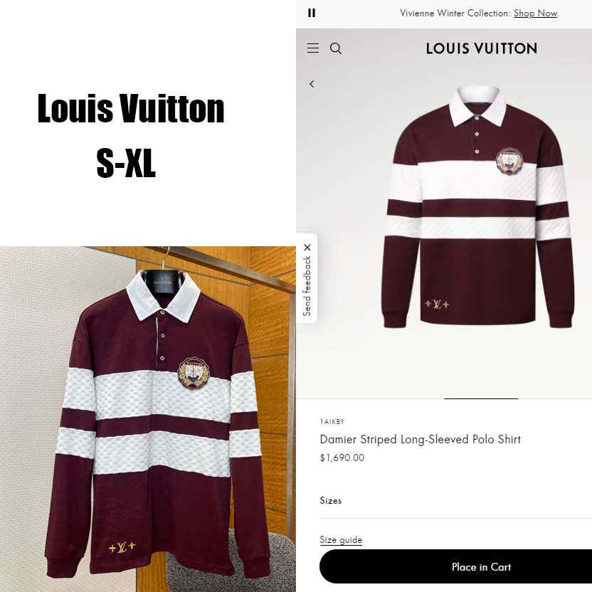 Louis Vuitton Damier Striped Long-Sleeved Polo Shirt   1AIKBY - DesignerGu