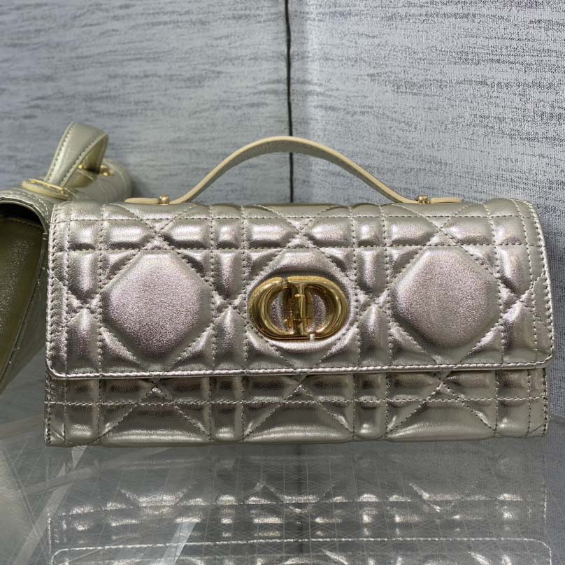 Dior Miss Caro Top Handle Pouch Metallic Pale Gold-Tone Macrocannage Calfskin  Dior Miss Caro Top Handle Pouch Metallic Pale Gold-Tone Macrocannage Calfskin  - DesignerGu