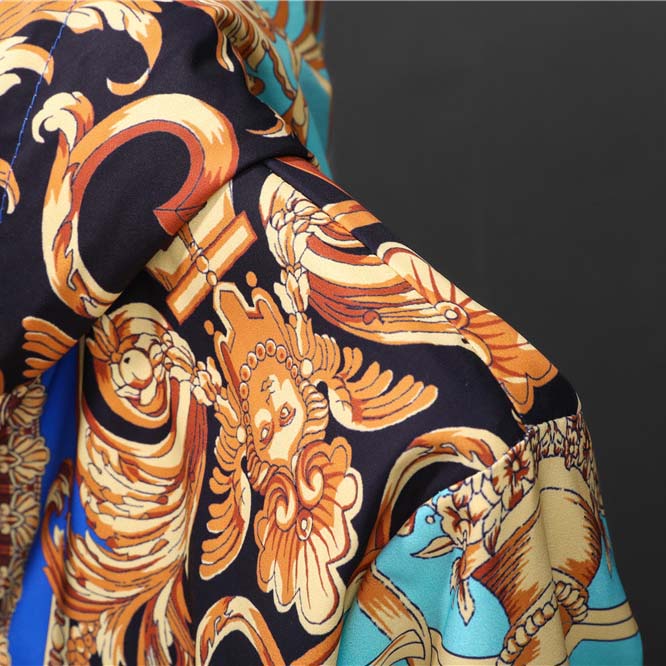Versace Eros Baroque Printed Blue Golden Zip Up Bomber Jacket - DesignerGu