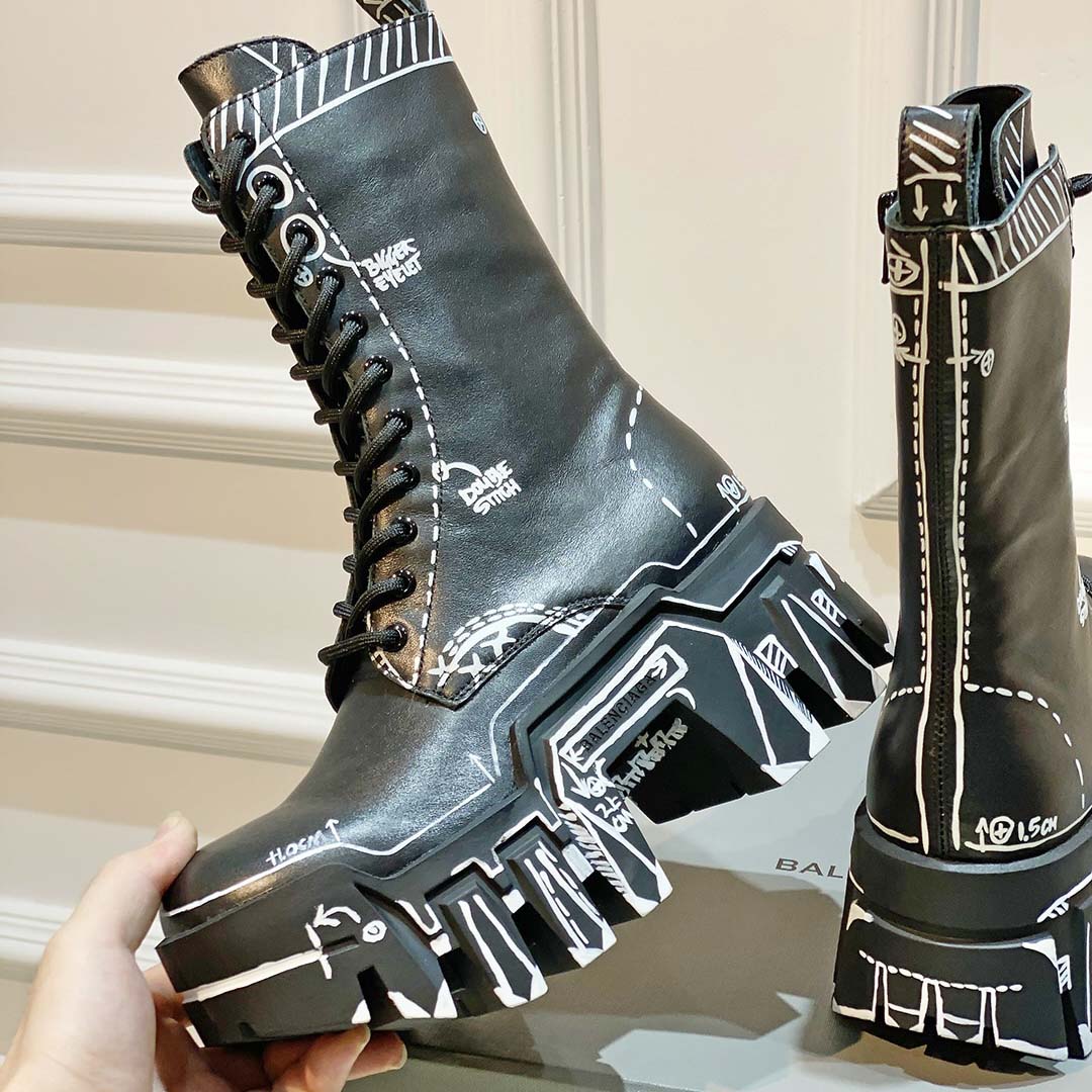 Balenciaga Bulldozer Lace-Up Boot In Black  - DesignerGu