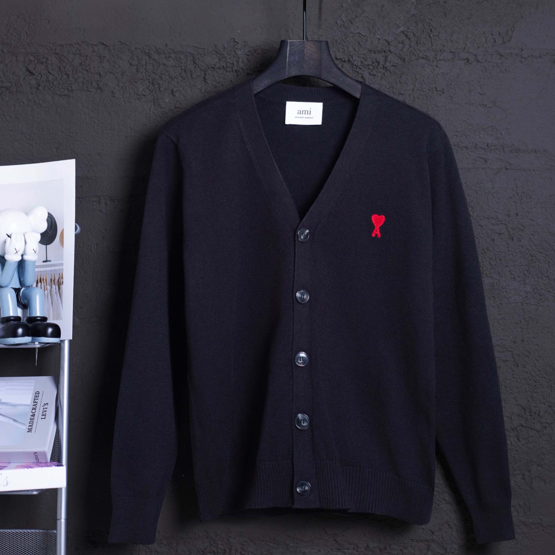 AMI Paris Ami De Coeur Wool Cardigan - DesignerGu