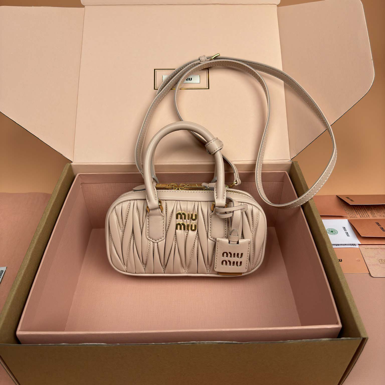 Miu Miu Powder Pink Arcadie Matelassé Nappa Leather Mini-bag - DesignerGu