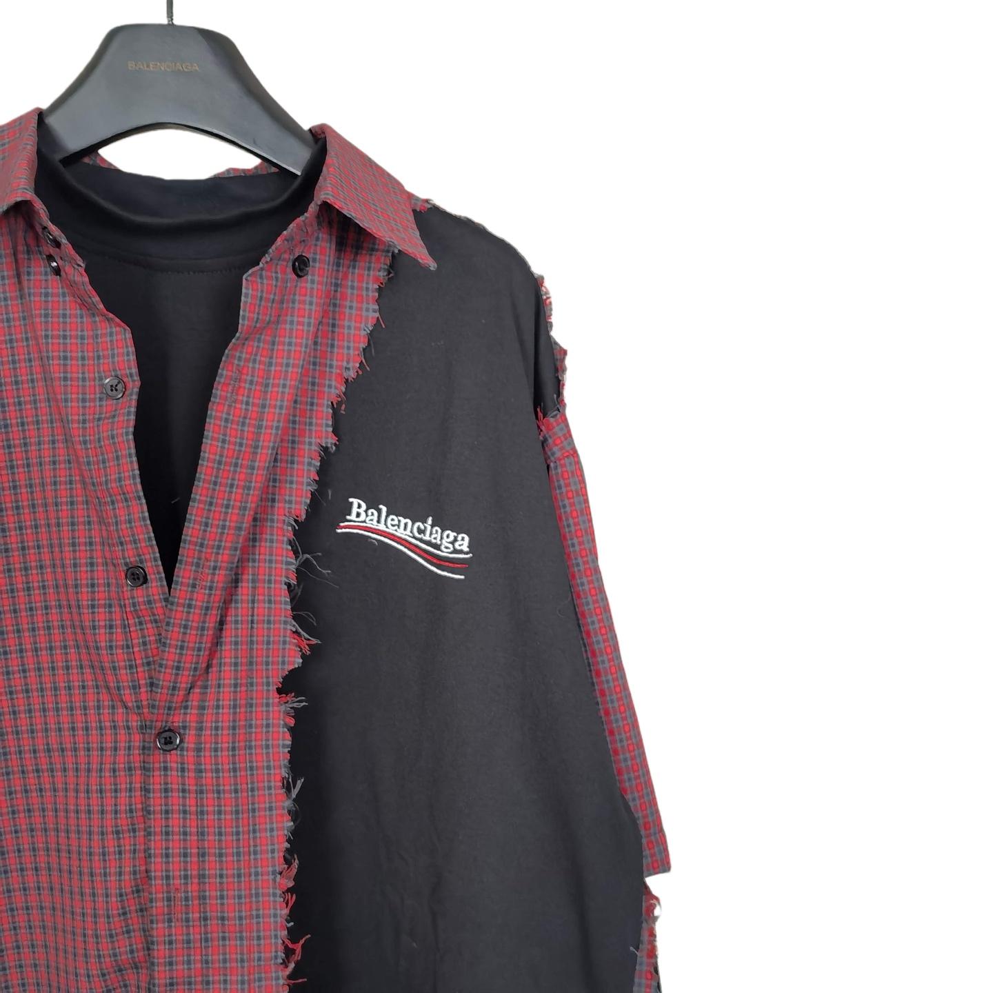 Balenciaga Men's Blue Paneled Long-Sleeve Shirt - DesignerGu