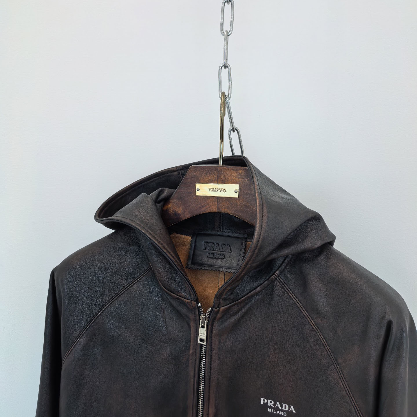 Prada Nappa Leather Hoodie Jacket - DesignerGu