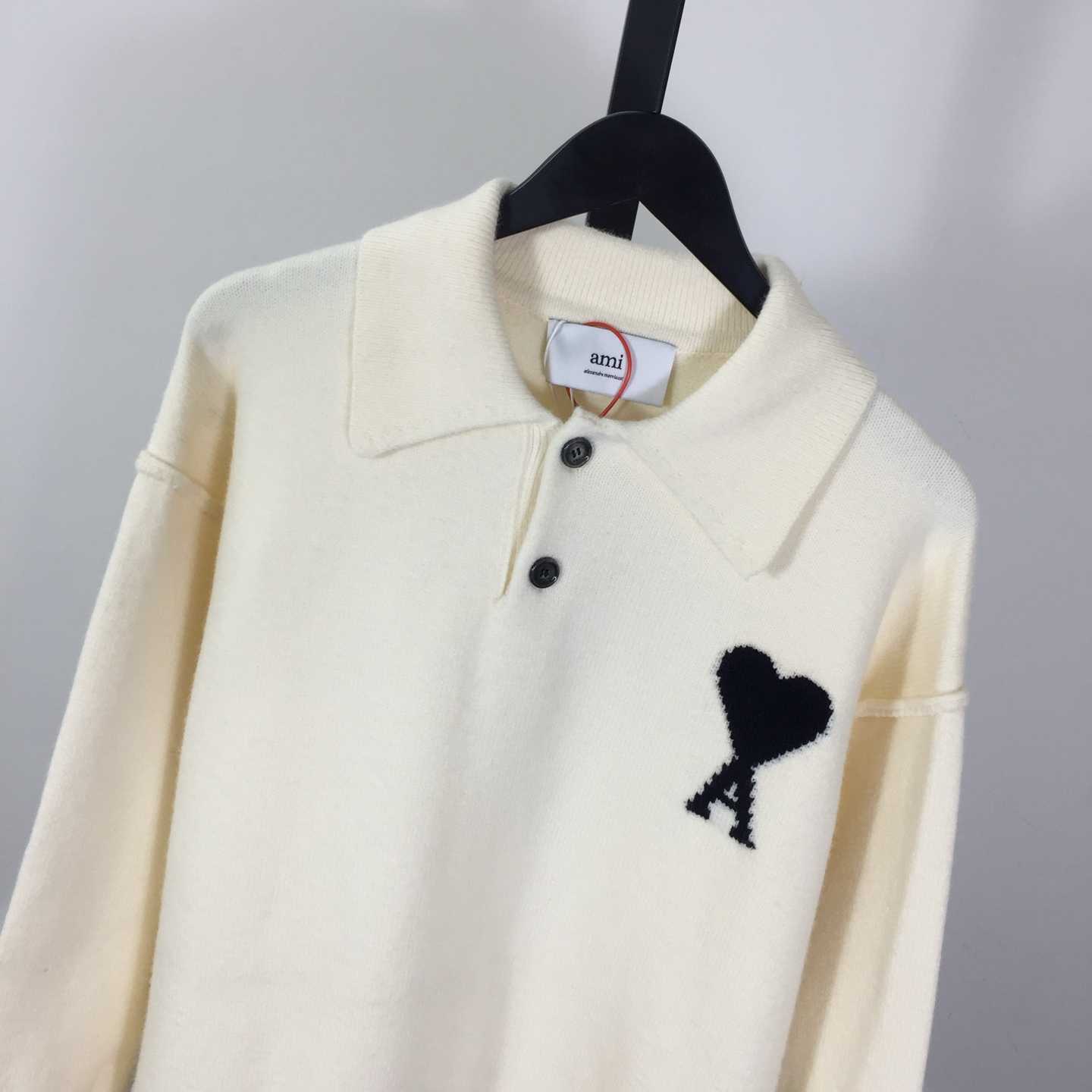 AMI Paris Ami De Coeur Wool Polo Shirt - DesignerGu