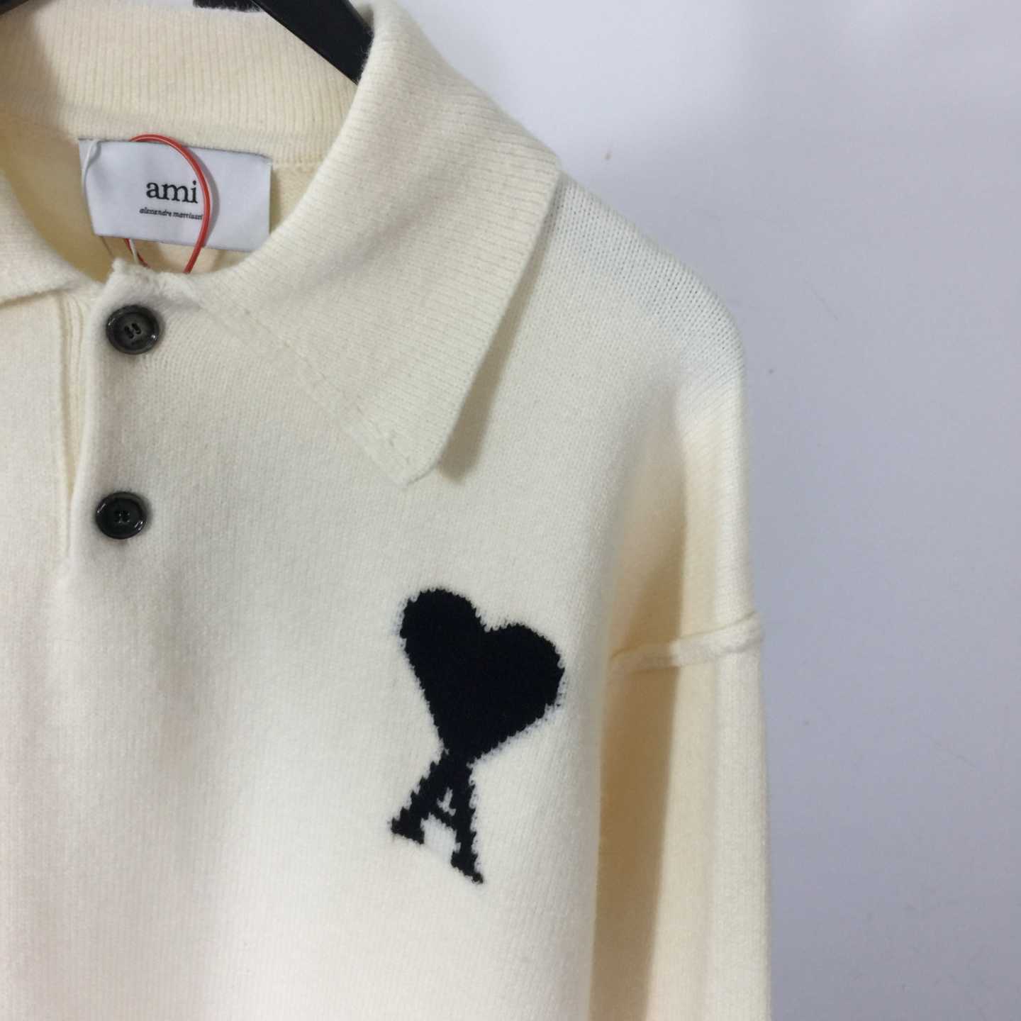 AMI Paris Ami De Coeur Wool Polo Shirt - DesignerGu