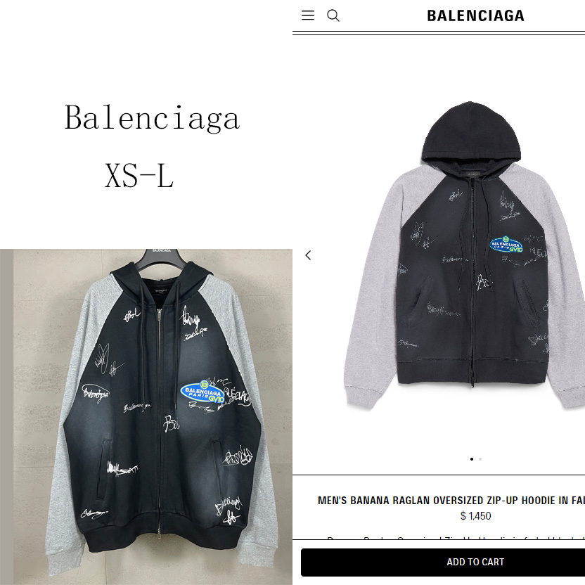 Balenciaga Banana Raglan Oversized Zip-Up Hoodie  - DesignerGu