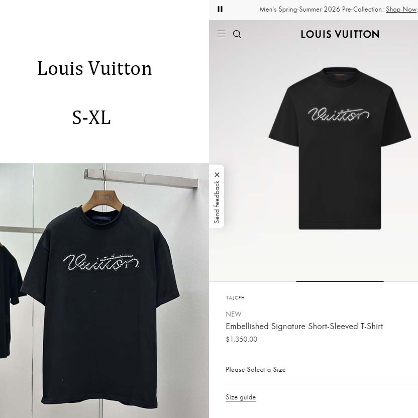 Louis Vuitton Embellished Signature Short-Sleeved T-Shirt   1AJCFH - DesignerGu